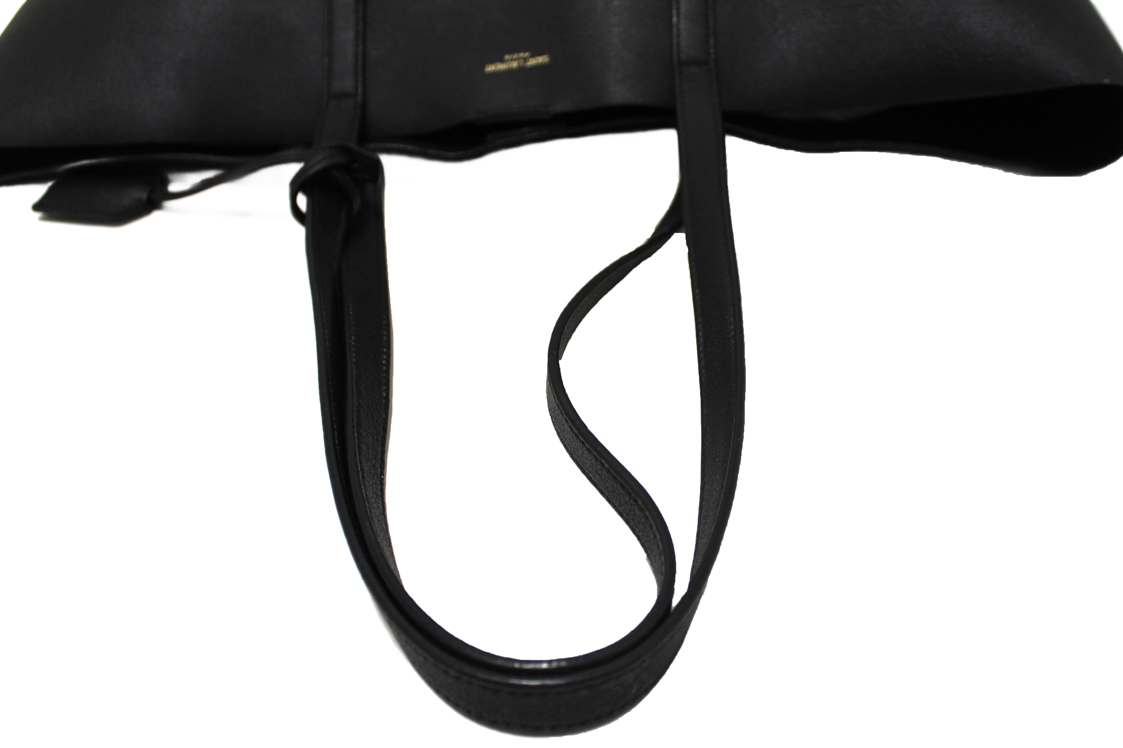 Authentic Yves Saint Laurent Black Calf Leather Saint Laurent Large Shopping Tote Bag