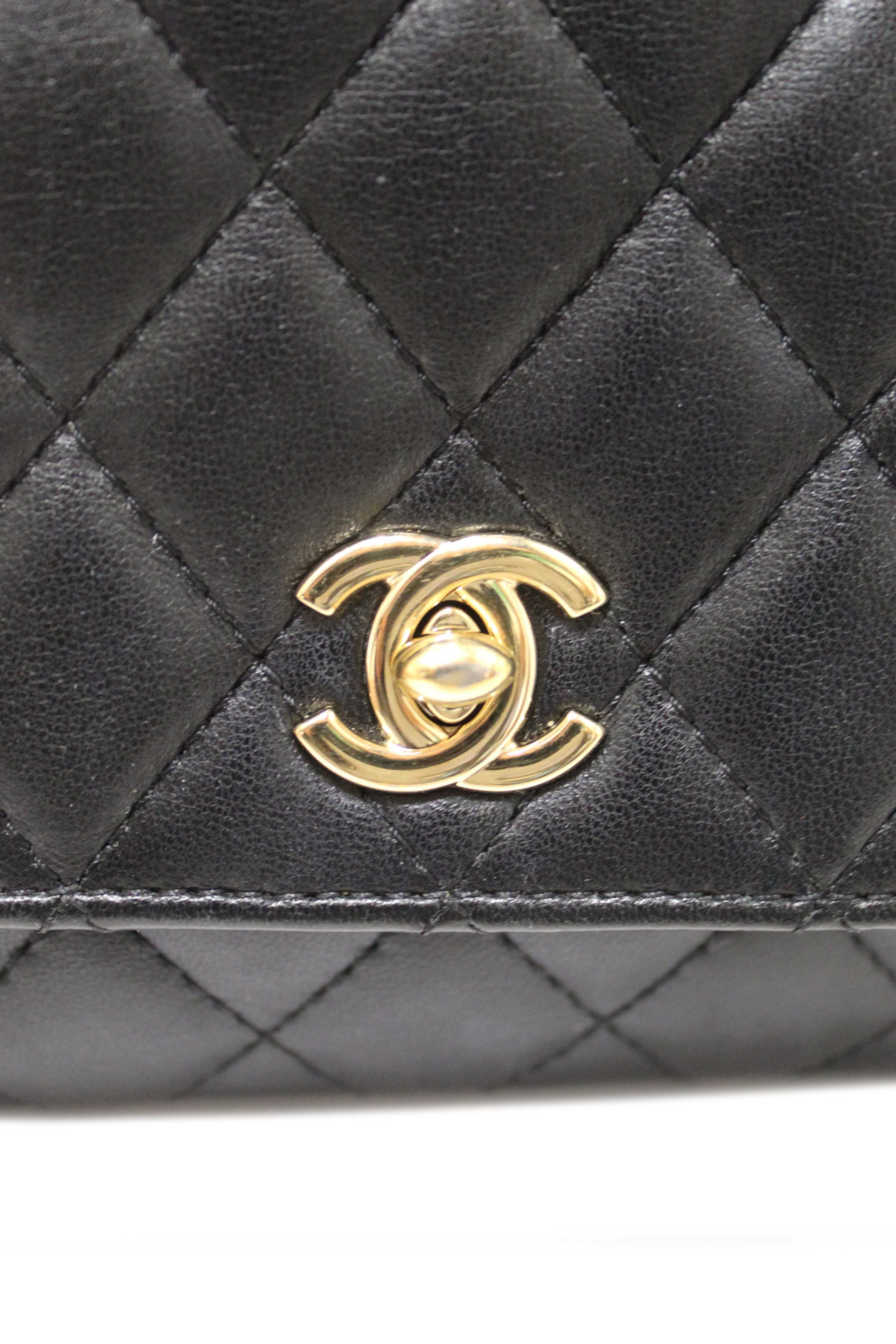 Authentic Chanel Black Quilted Calfskin Leather Double Side Pack Flap Bag
