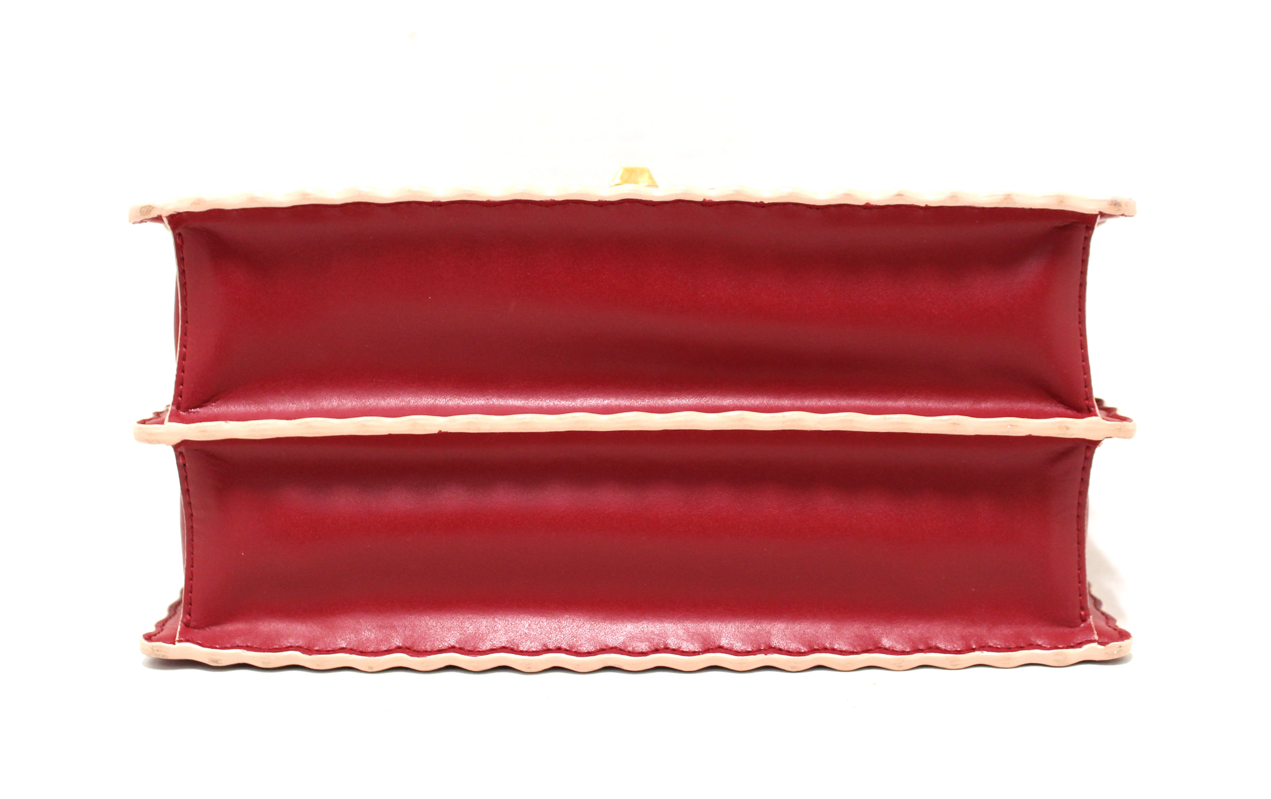 Authentic Fendi Red Leather Mini I Kan Chain Shoulder Bag