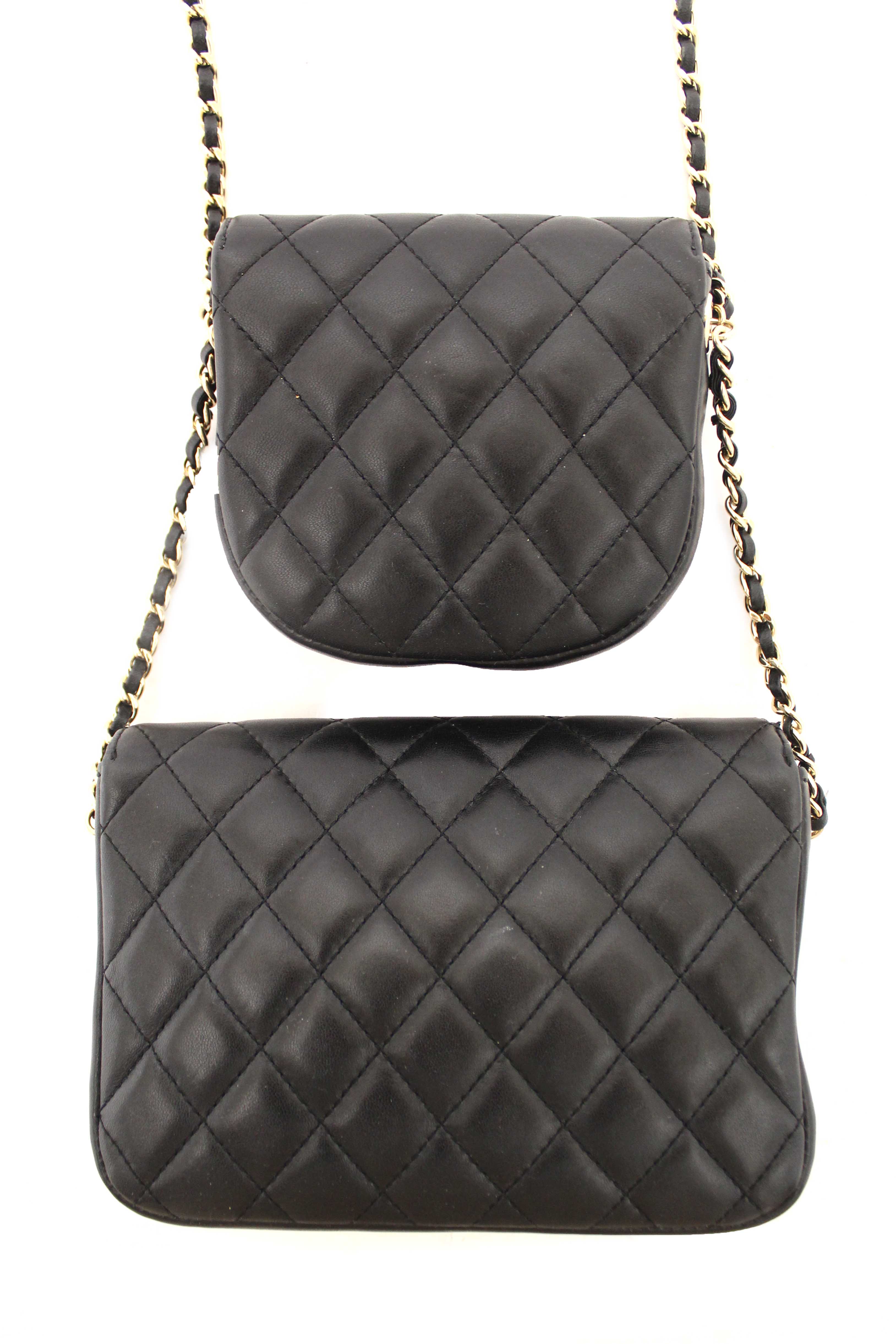 Authentic Chanel Black Quilted Calfskin Leather Double Side Pack Flap Bag