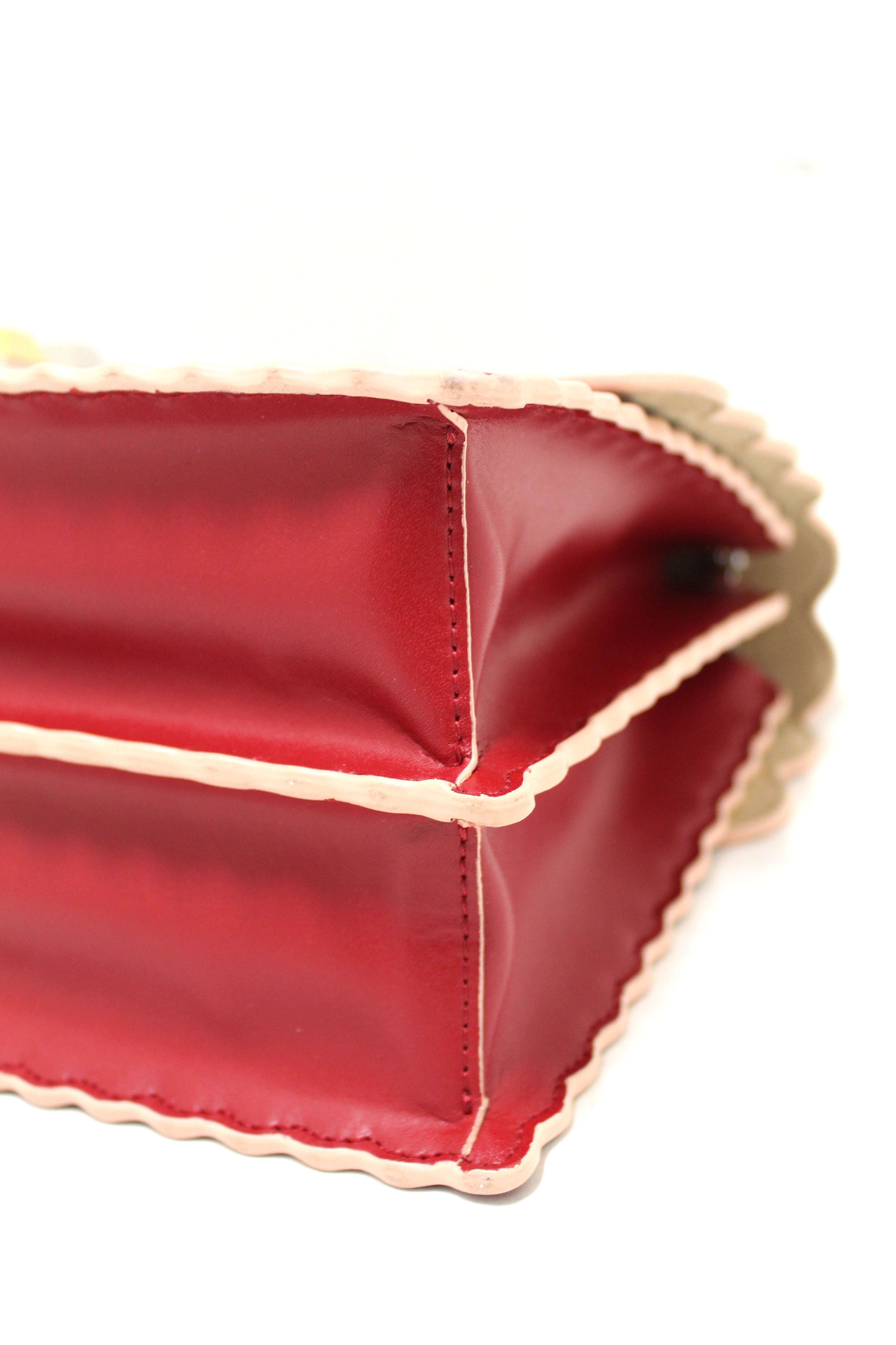 Authentic Fendi Red Leather Mini I Kan Chain Shoulder Bag