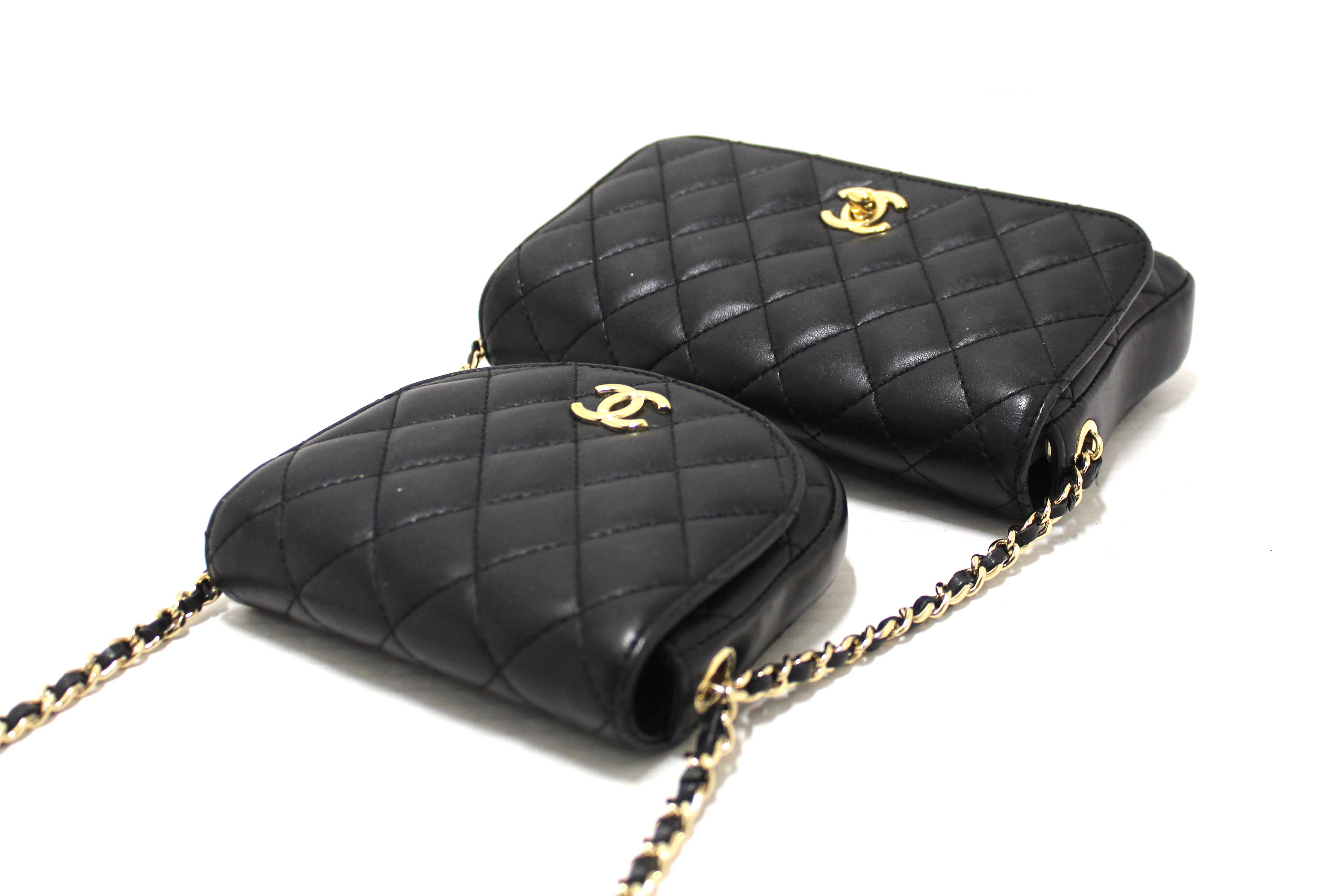Authentic Chanel Black Quilted Calfskin Leather Double Side Pack Flap Bag