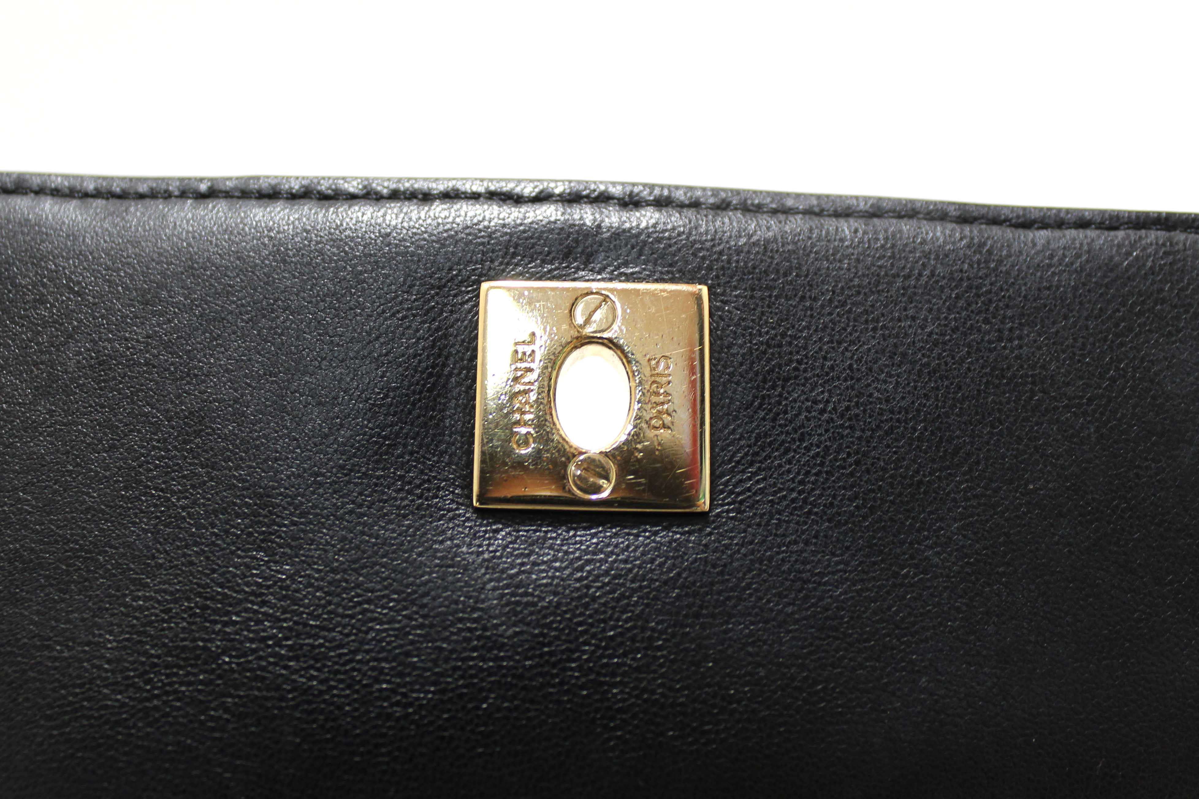 Authentic Chanel Black Quilted Calfskin Leather Double Side Pack Flap Bag