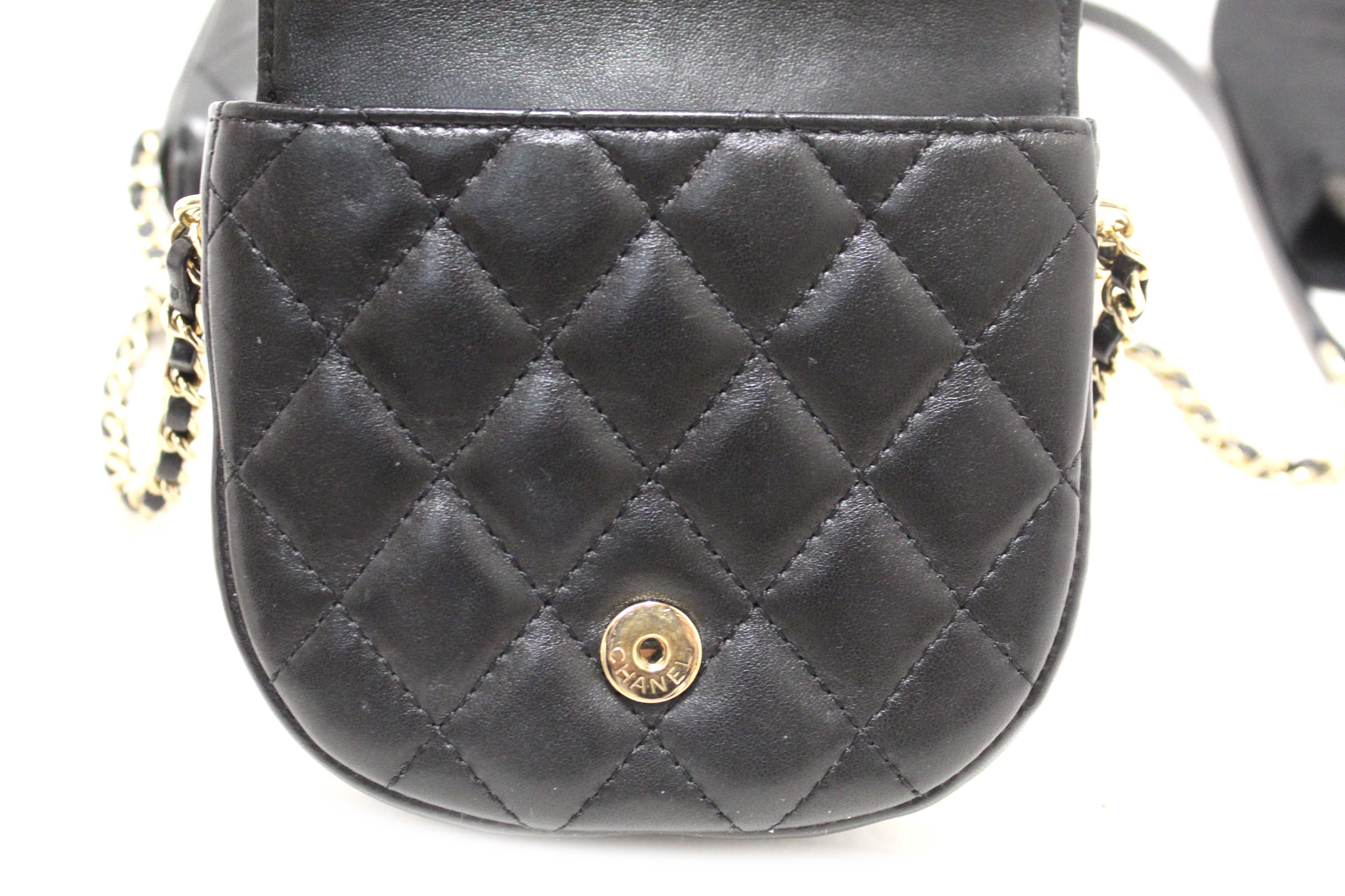 Authentic Chanel Black Quilted Calfskin Leather Double Side Pack Flap Bag