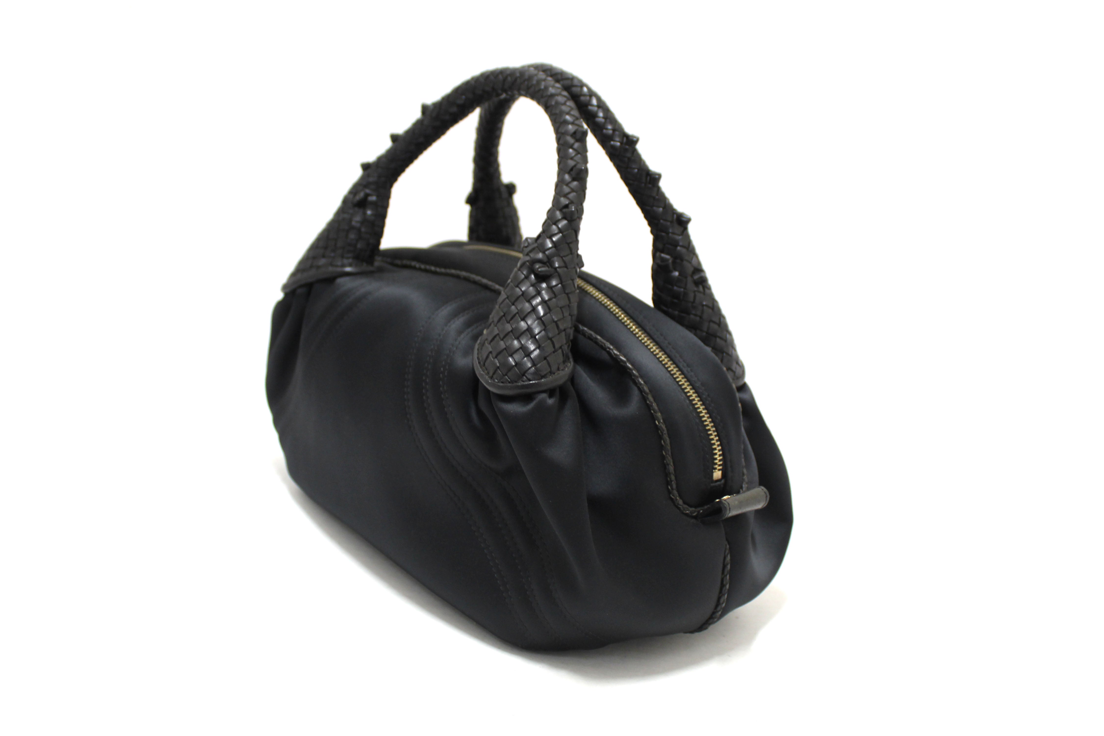 Authentic Fendi Black Satin and Leather Spy Bag
