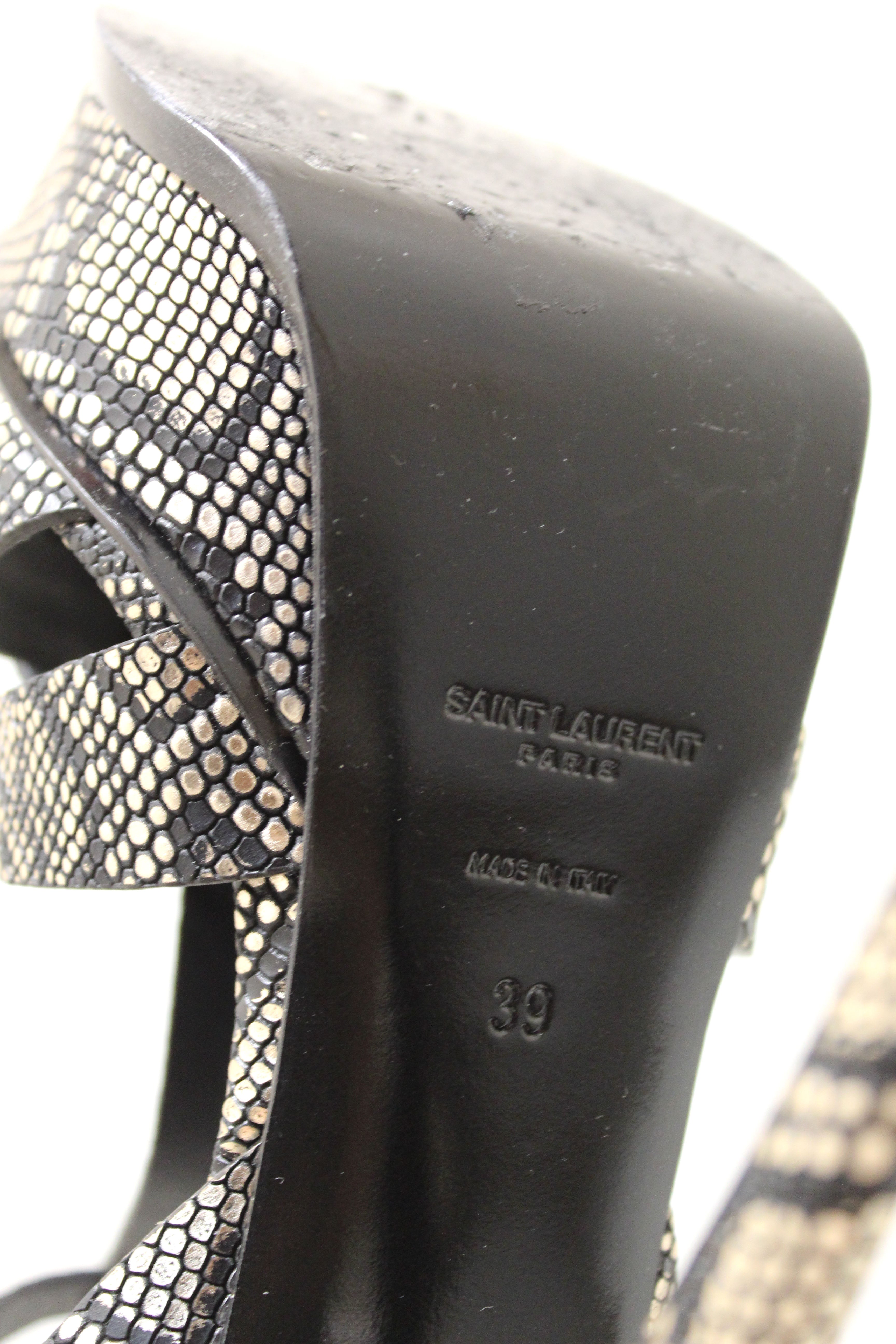Python Metallic Leather Authentic Saint Laurent Metallic Black/Gold Python Embossed Leather Tr ...