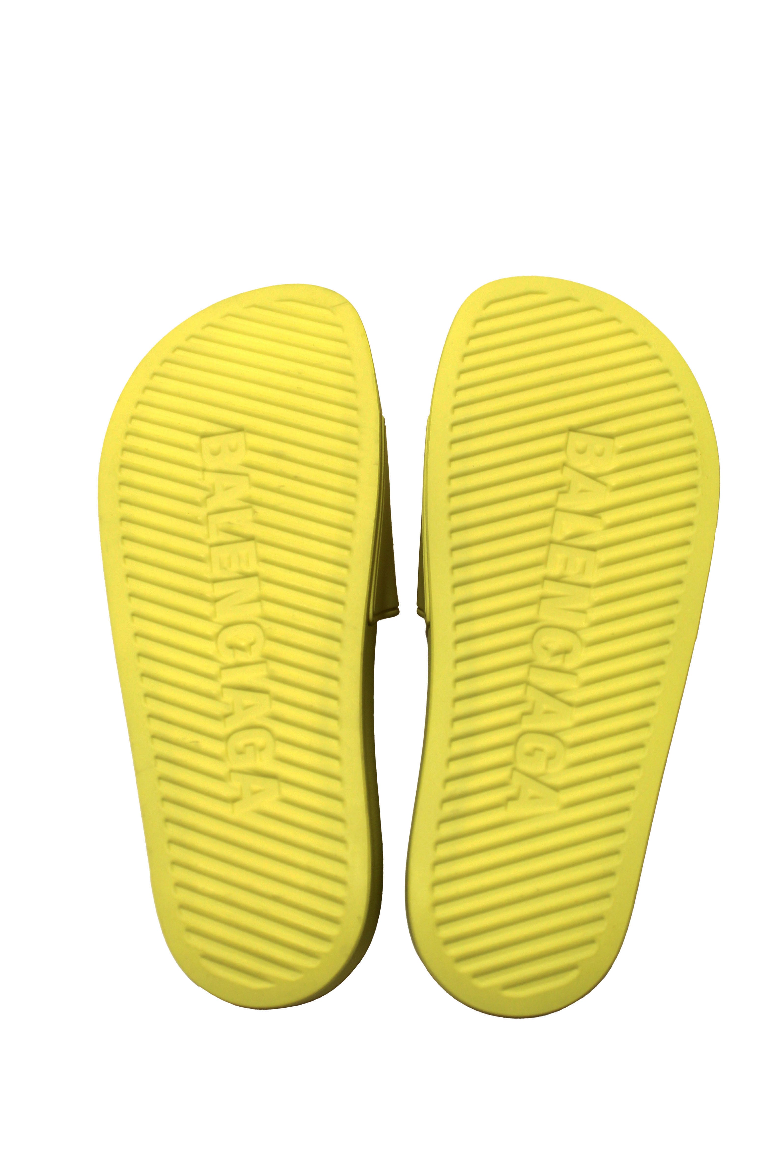 Authentic NEW Balenciaga Yellow Neon Rubber with Black 3D Balenciaga Logo Women Pool Slide Sandal Size 9 US