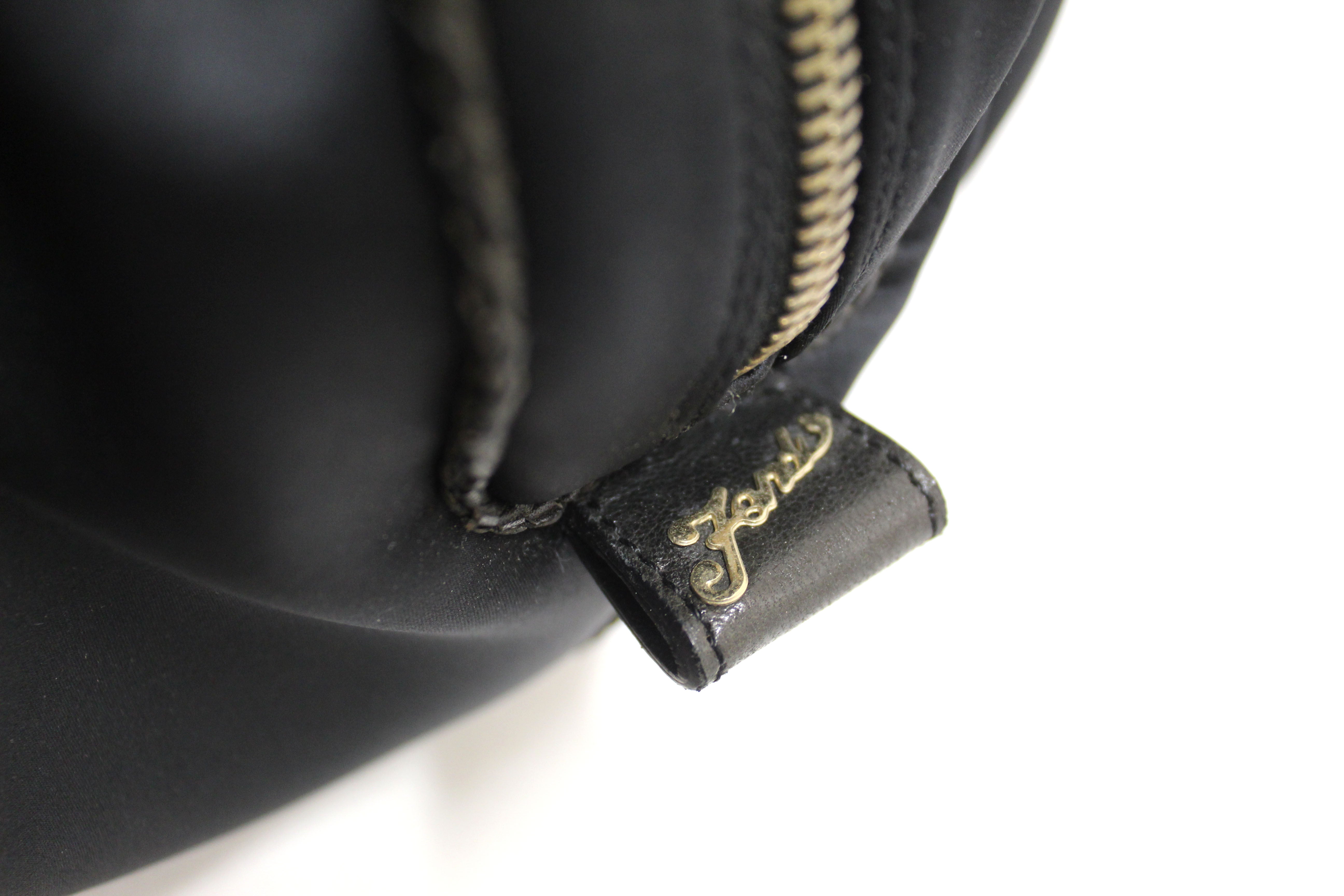 Authentic Fendi Black Satin and Leather Spy Bag