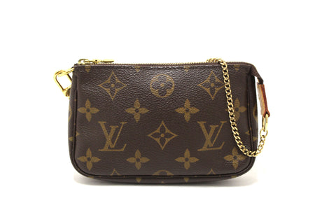 Authentic Louis Vuitton Classic Monogram Canvas Mini Pochette Clutch Bag