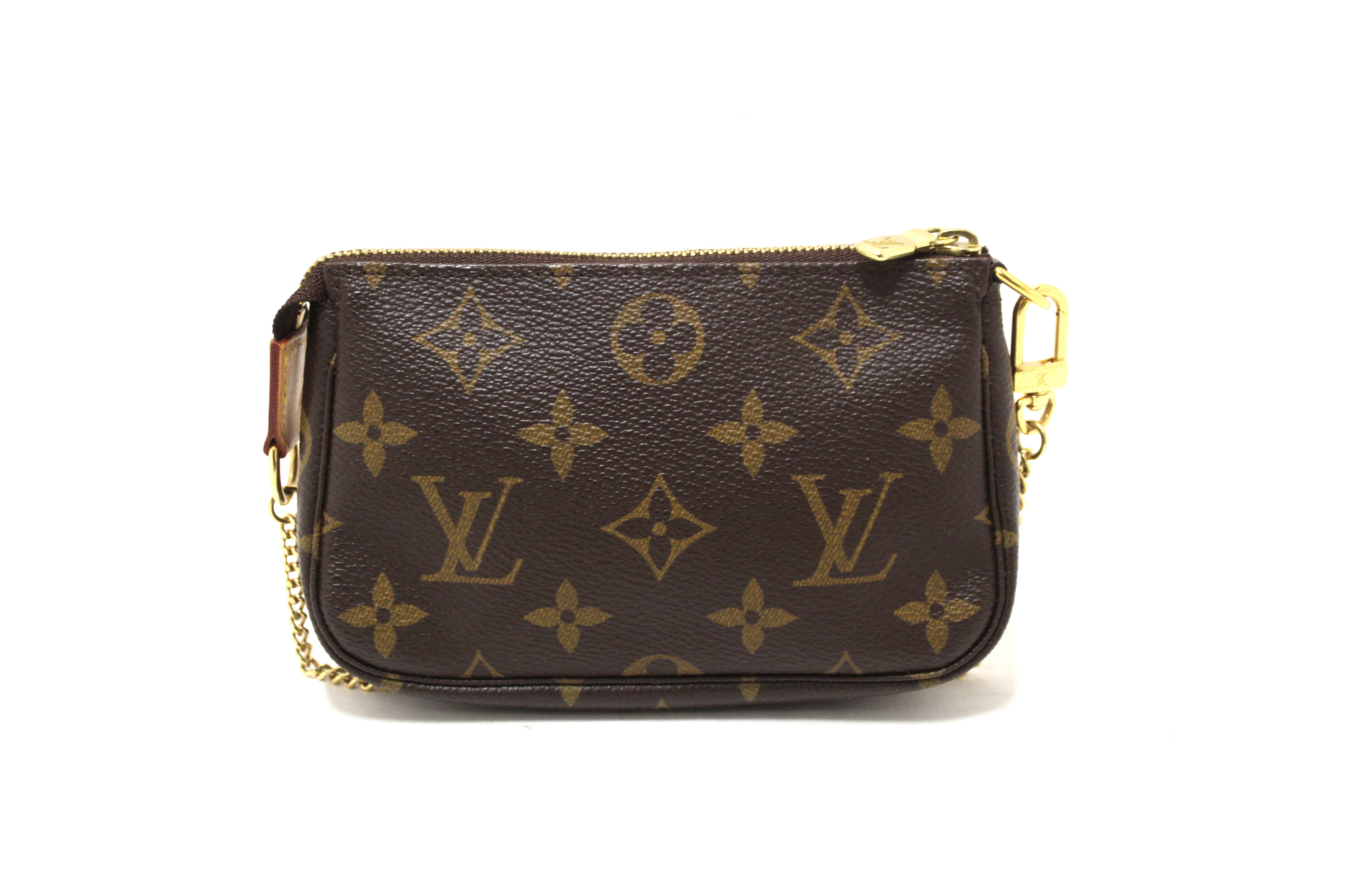 Authentic Louis Vuitton Classic Monogram Canvas Mini Pochette Clutch Bag