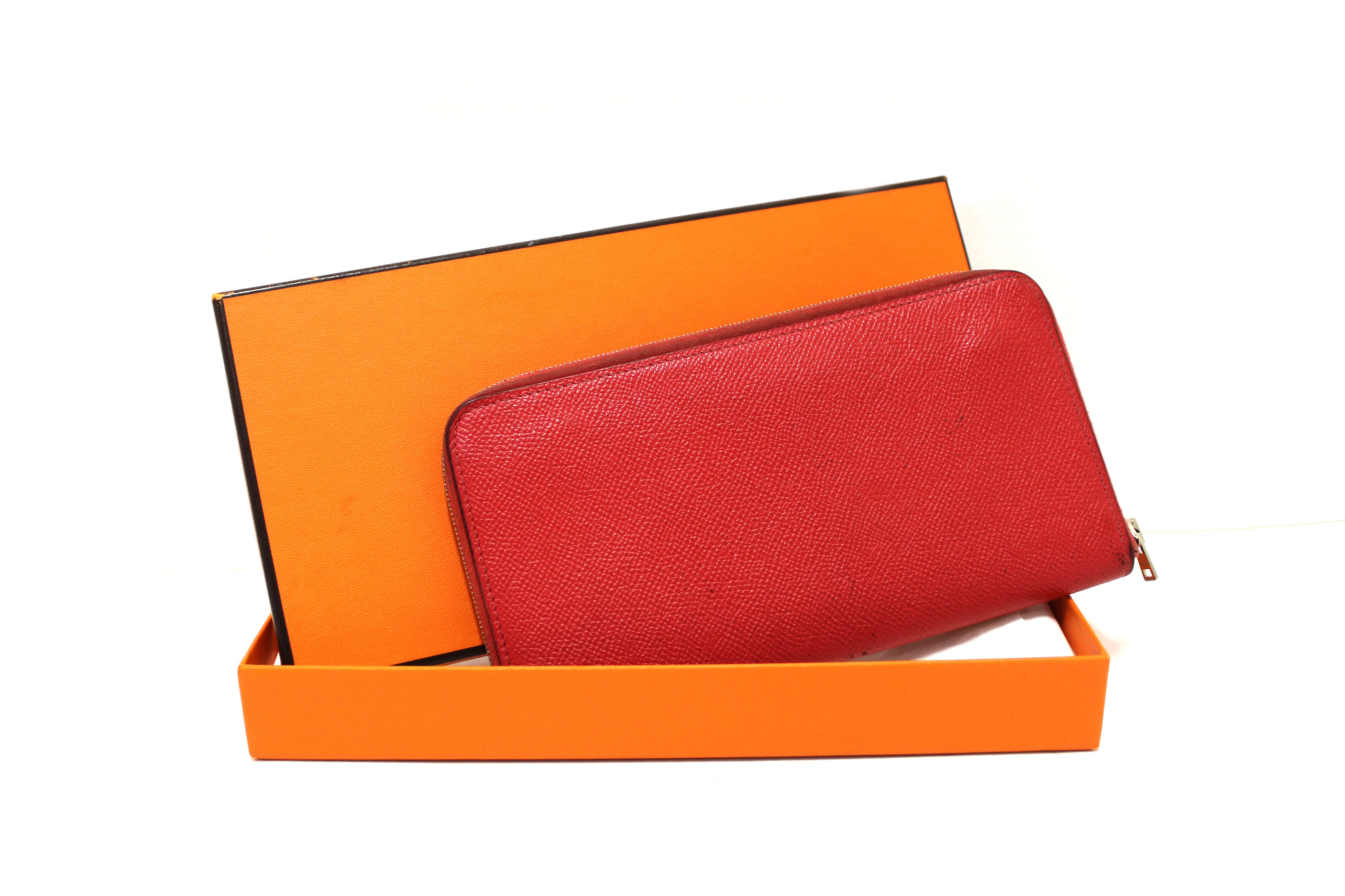 Authentic Hermes Red Epsom Leather Azap Silk'In Classic Long Wallet