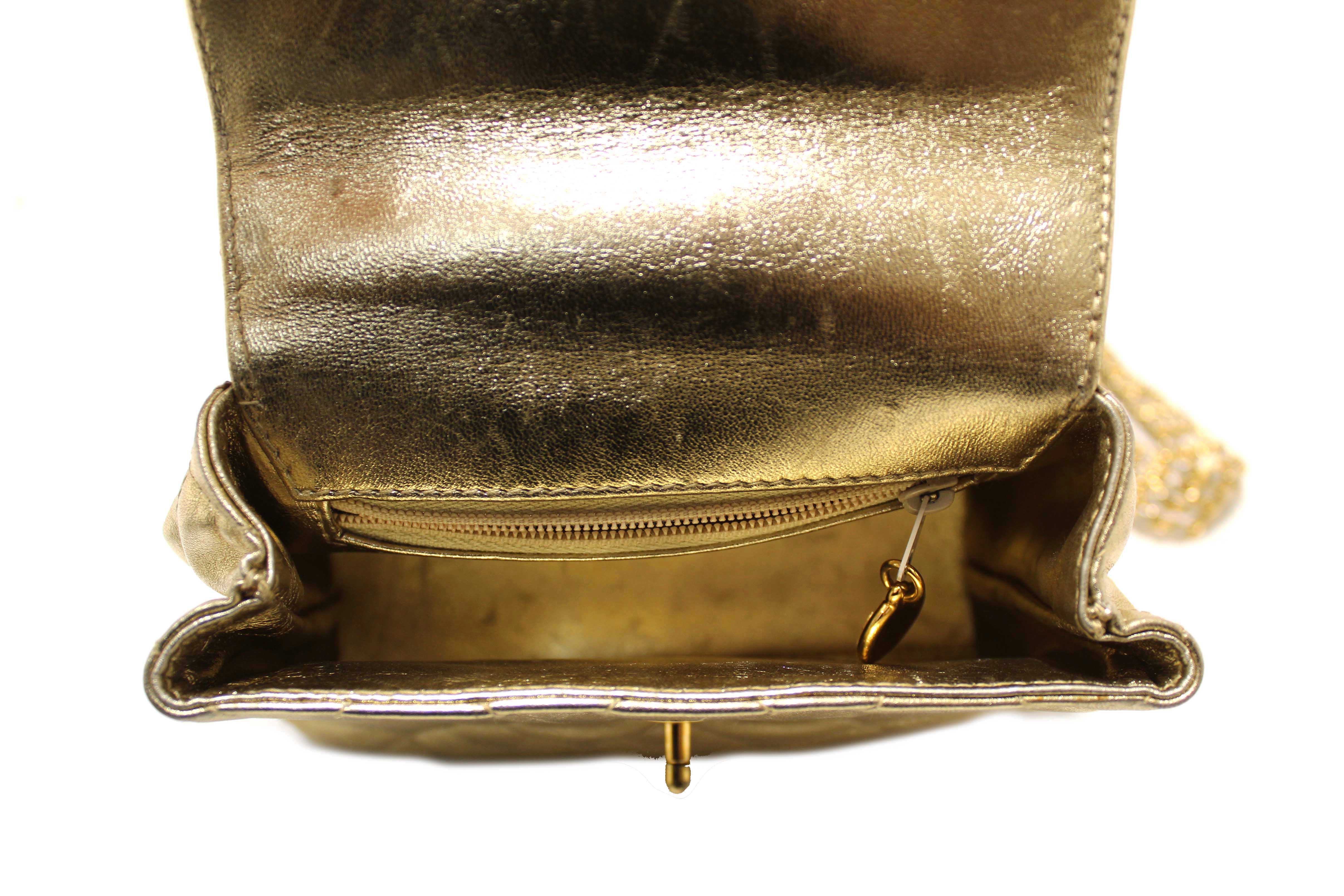 Authentic Chanel Vintage Gold Metallic Quilted Lambskin Leather