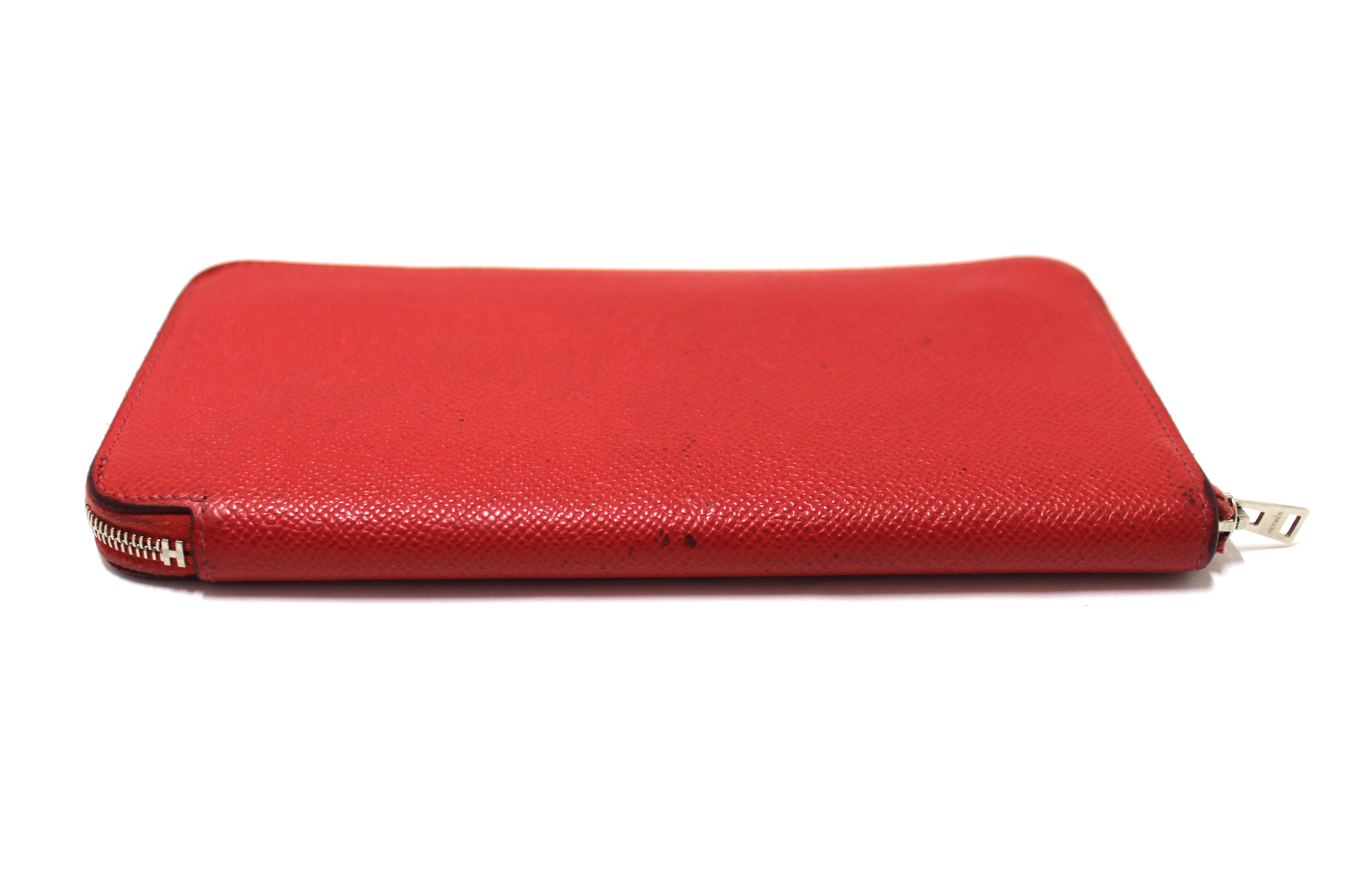 Authentic Hermes Red Epsom Leather Azap Silk'In Classic Long Wallet