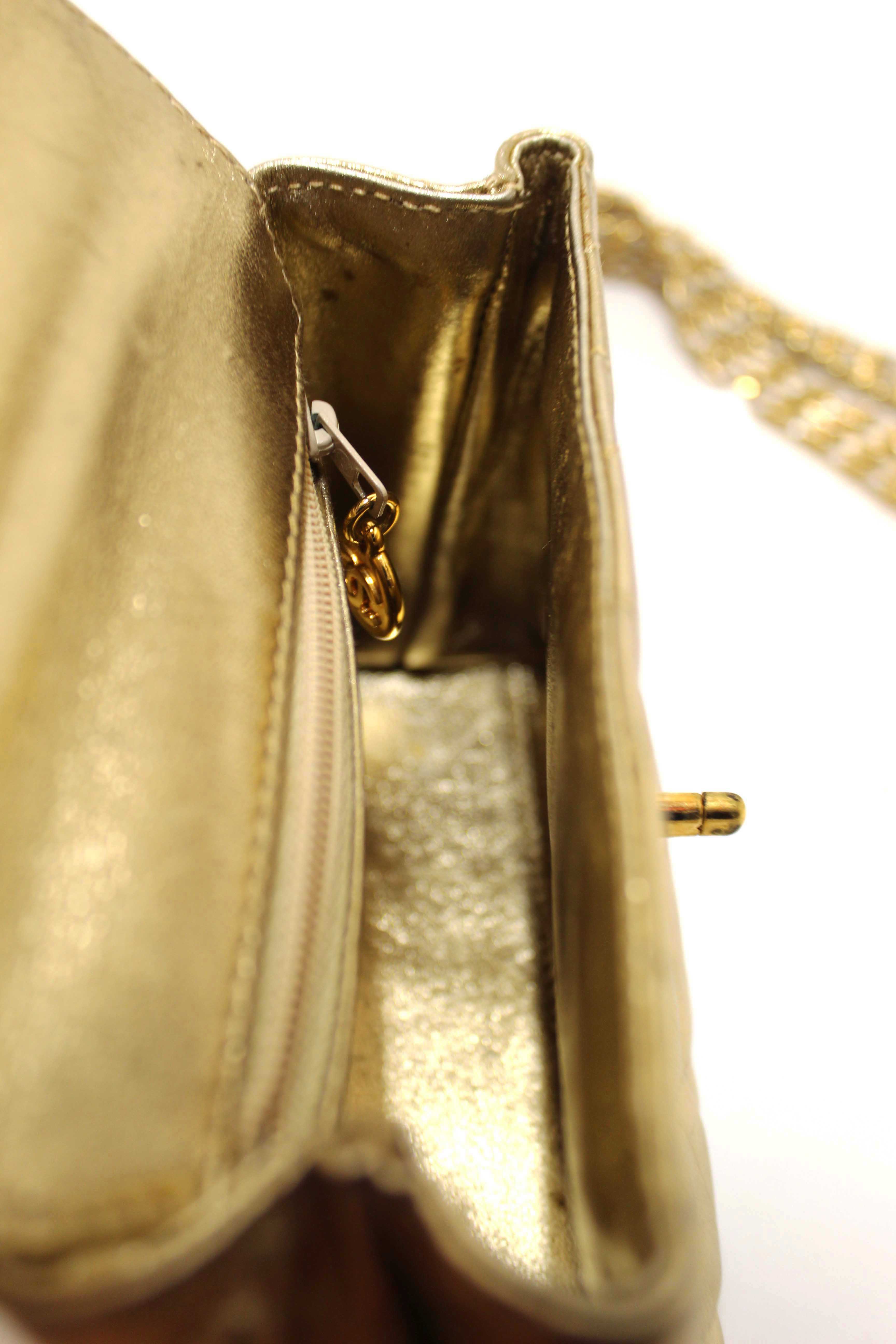 Authentic Chanel Vintage Gold Metallic Quilted Lambskin Leather