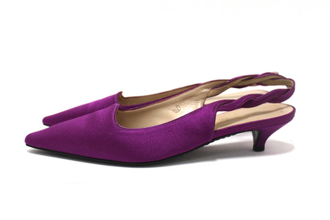 Authentic Louis Vuitton Purple Satin Braided Slingback Pointed Toe Kitten Heel Size 35.5