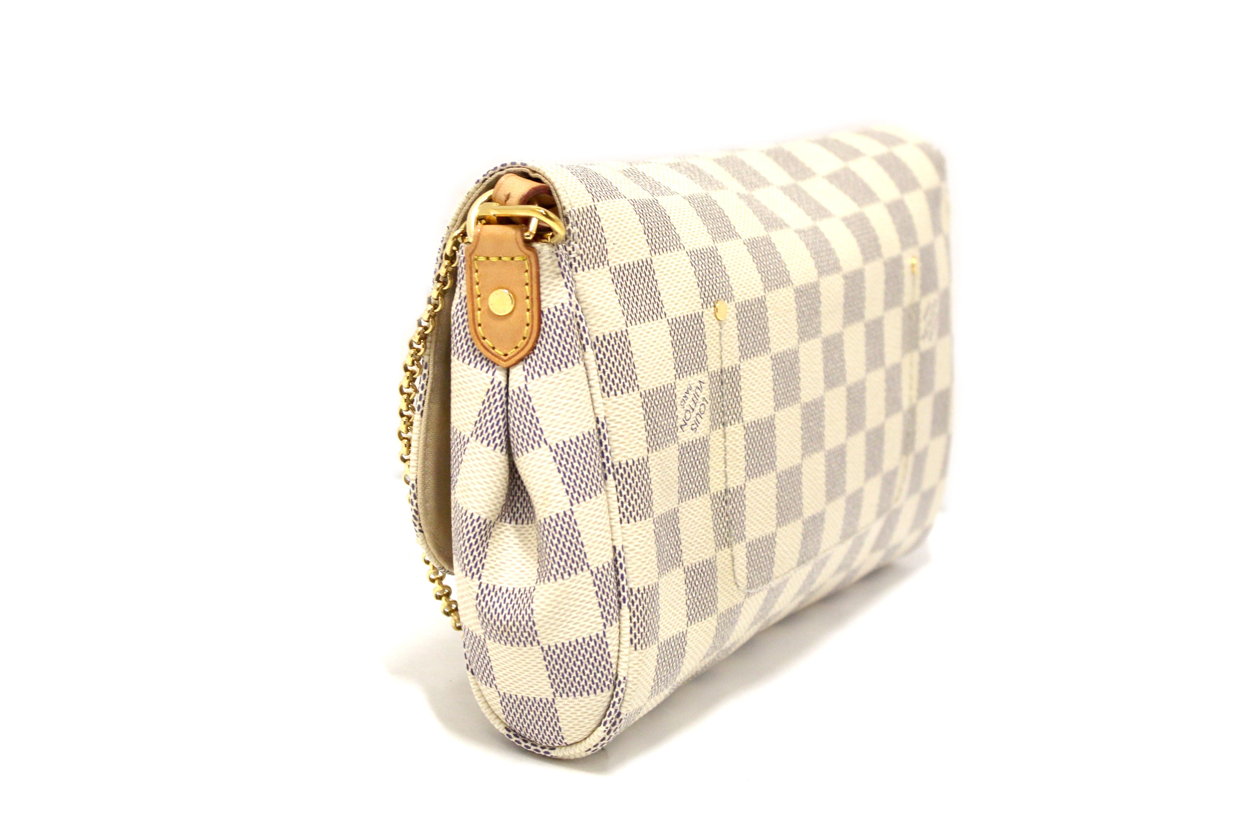 Authentic Louis Vuitton Damier Azur Canvas Favorite MM Messenger Chain Bag