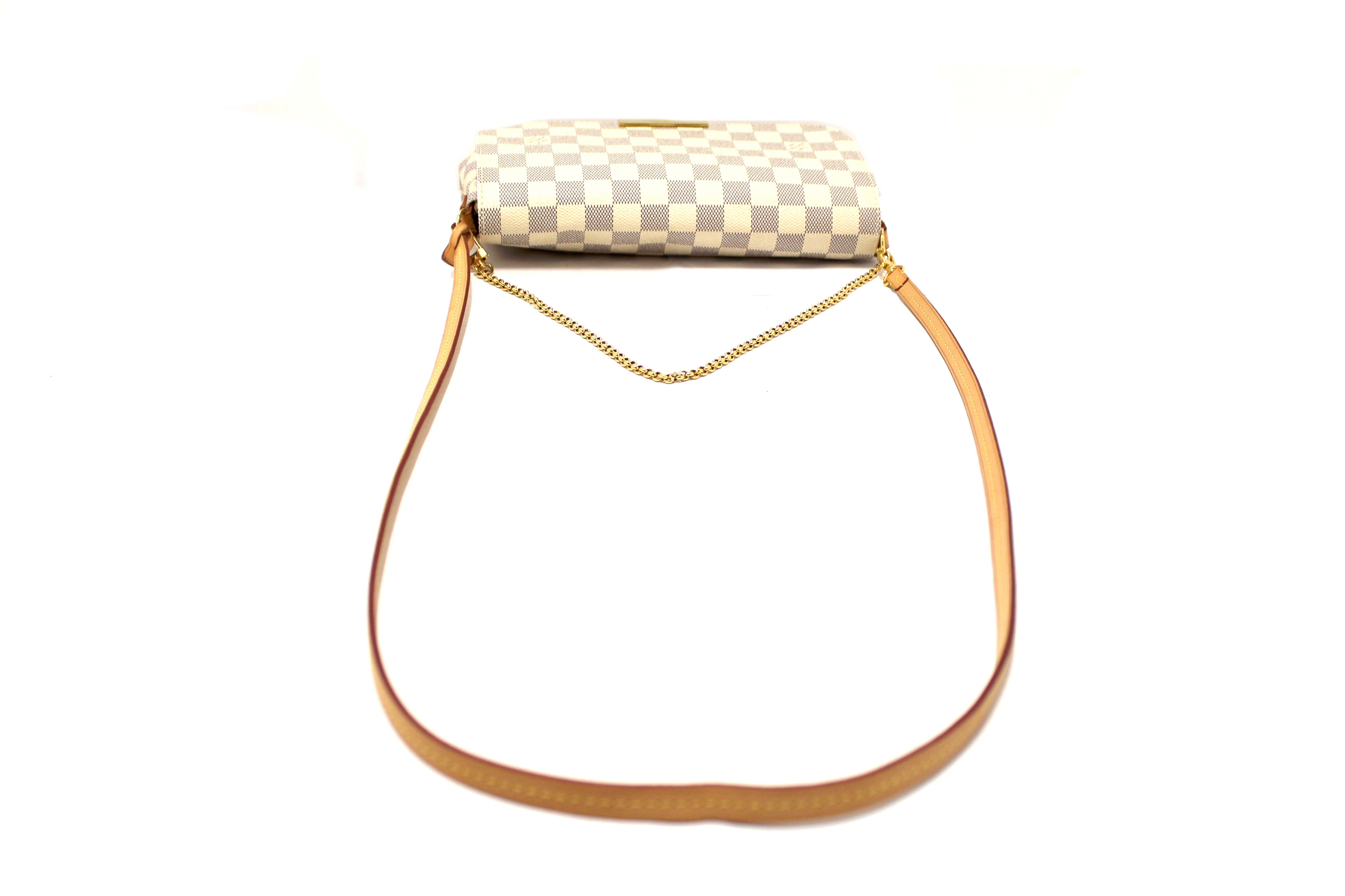 Authentic Louis Vuitton Damier Azur Canvas Favorite MM Messenger Chain Bag