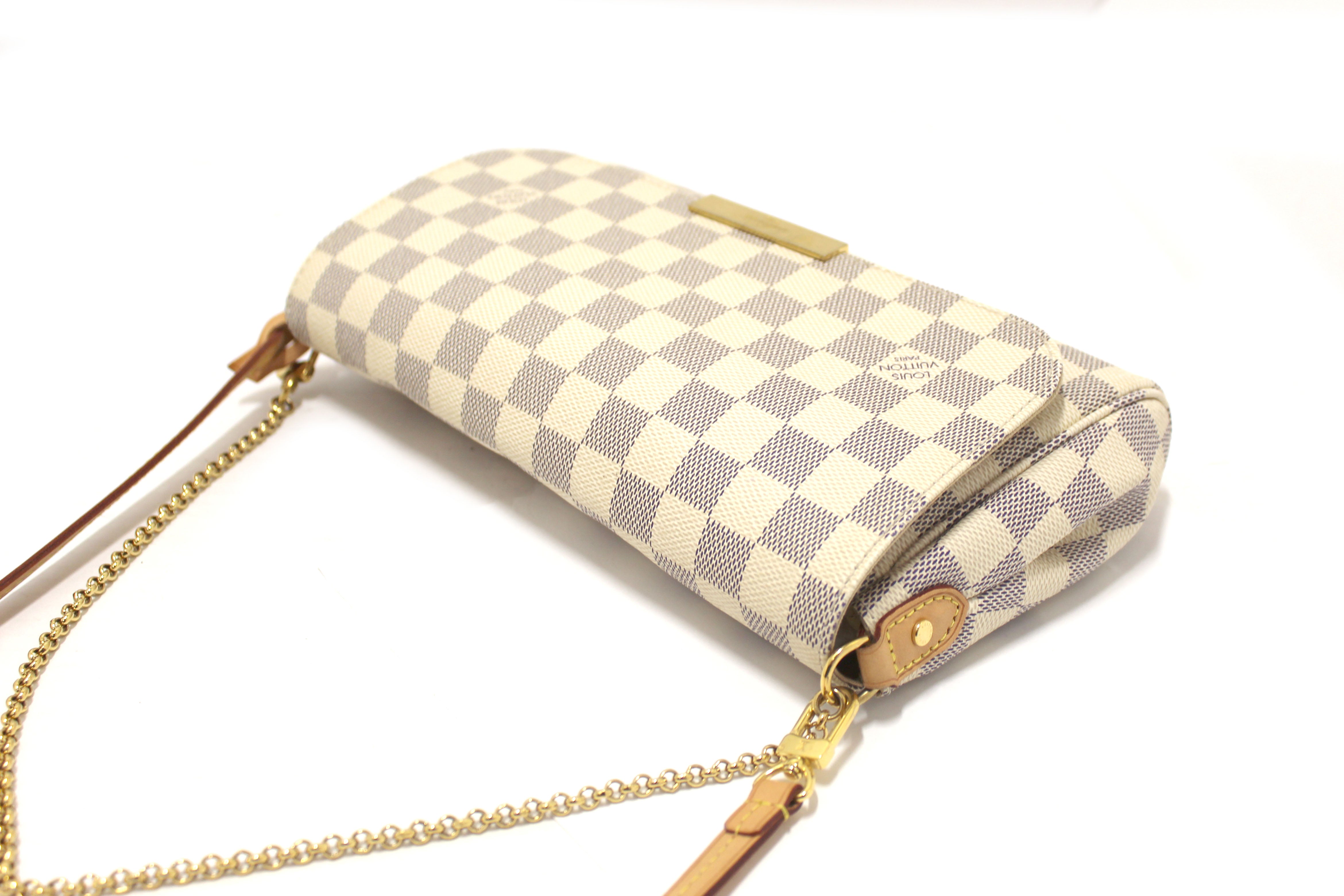 Authentic Louis Vuitton Damier Azur Canvas Favorite MM Messenger Chain Bag