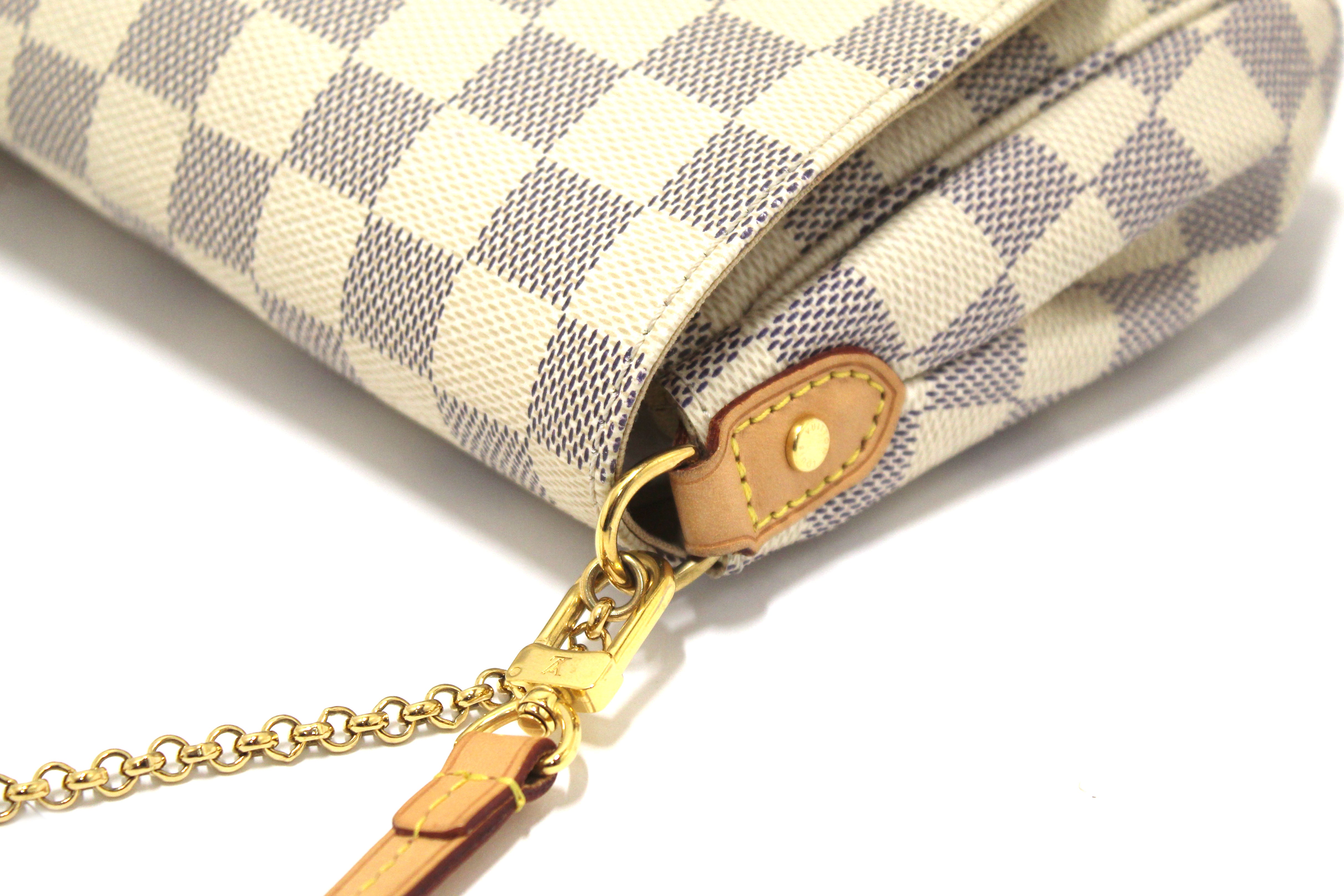 Authentic Louis Vuitton Damier Azur Canvas Favorite MM Messenger Chain Bag