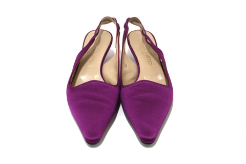 Authentic Louis Vuitton Purple Satin Braided Slingback Pointed Toe Kitten Heel Size 35.5