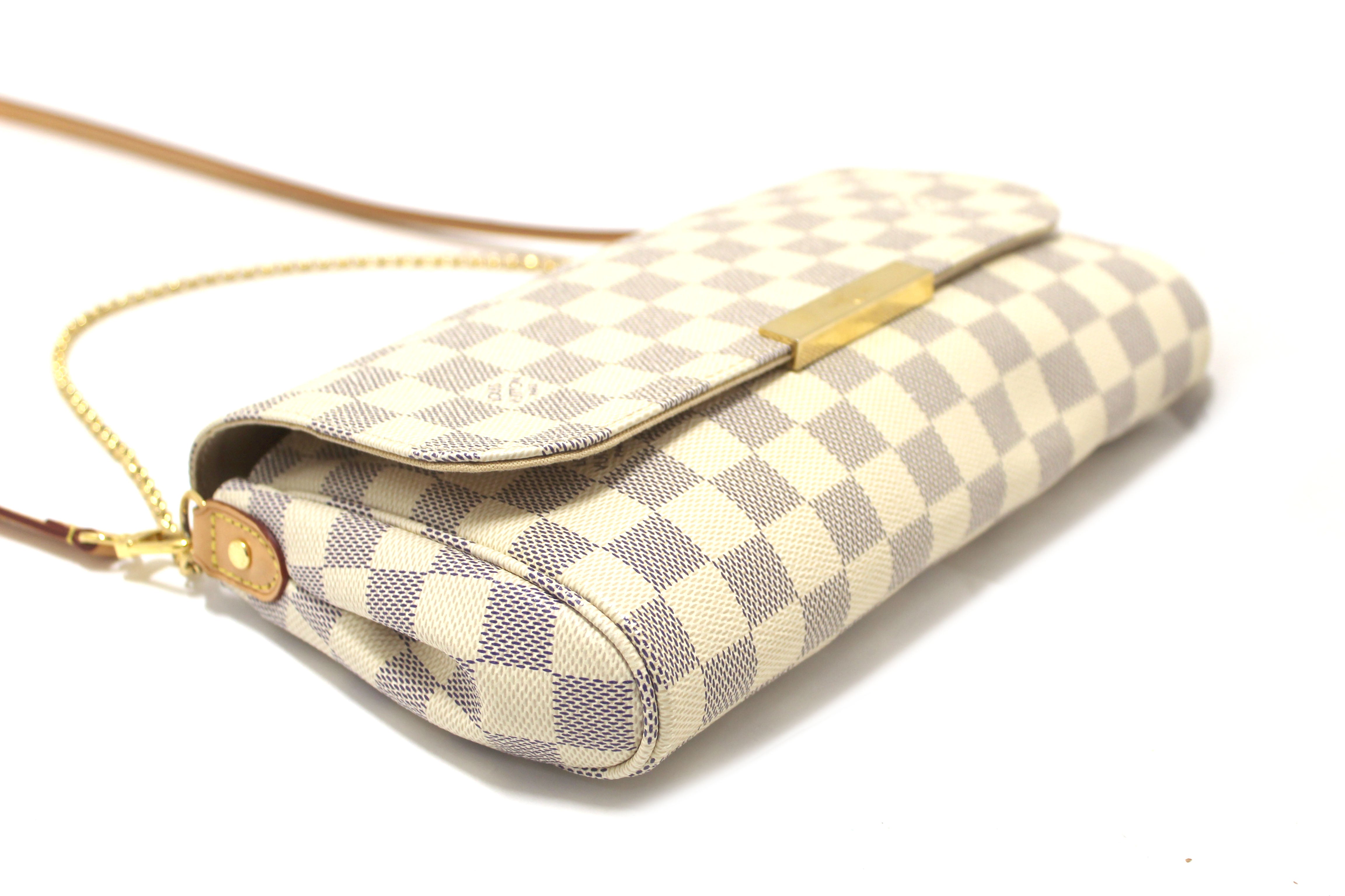 Authentic Louis Vuitton Damier Azur Canvas Favorite MM Messenger Chain Bag