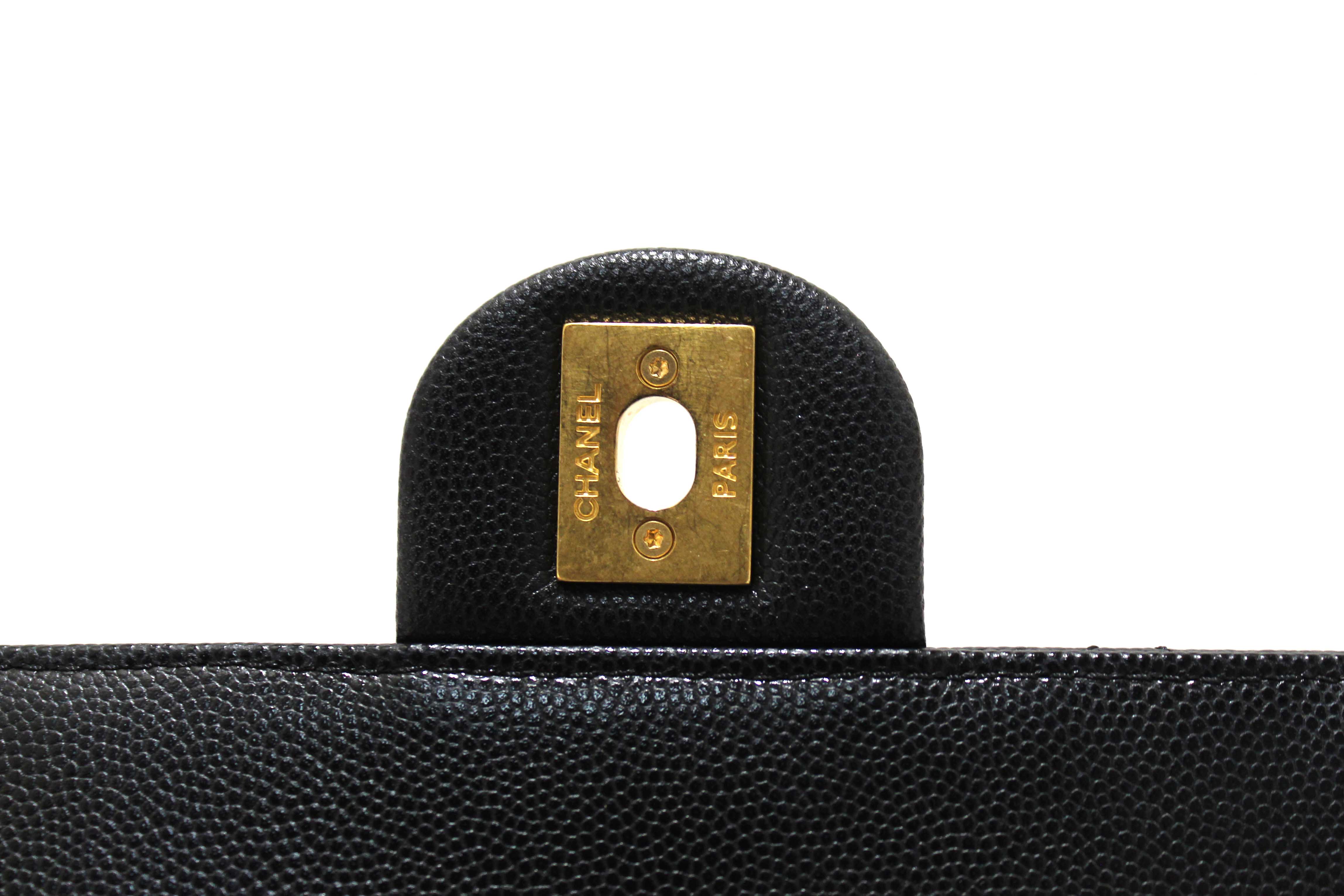 Authentic Chanel Black Quilted Caviar Leather Camellia Chain Around Flap Shoulder Bag