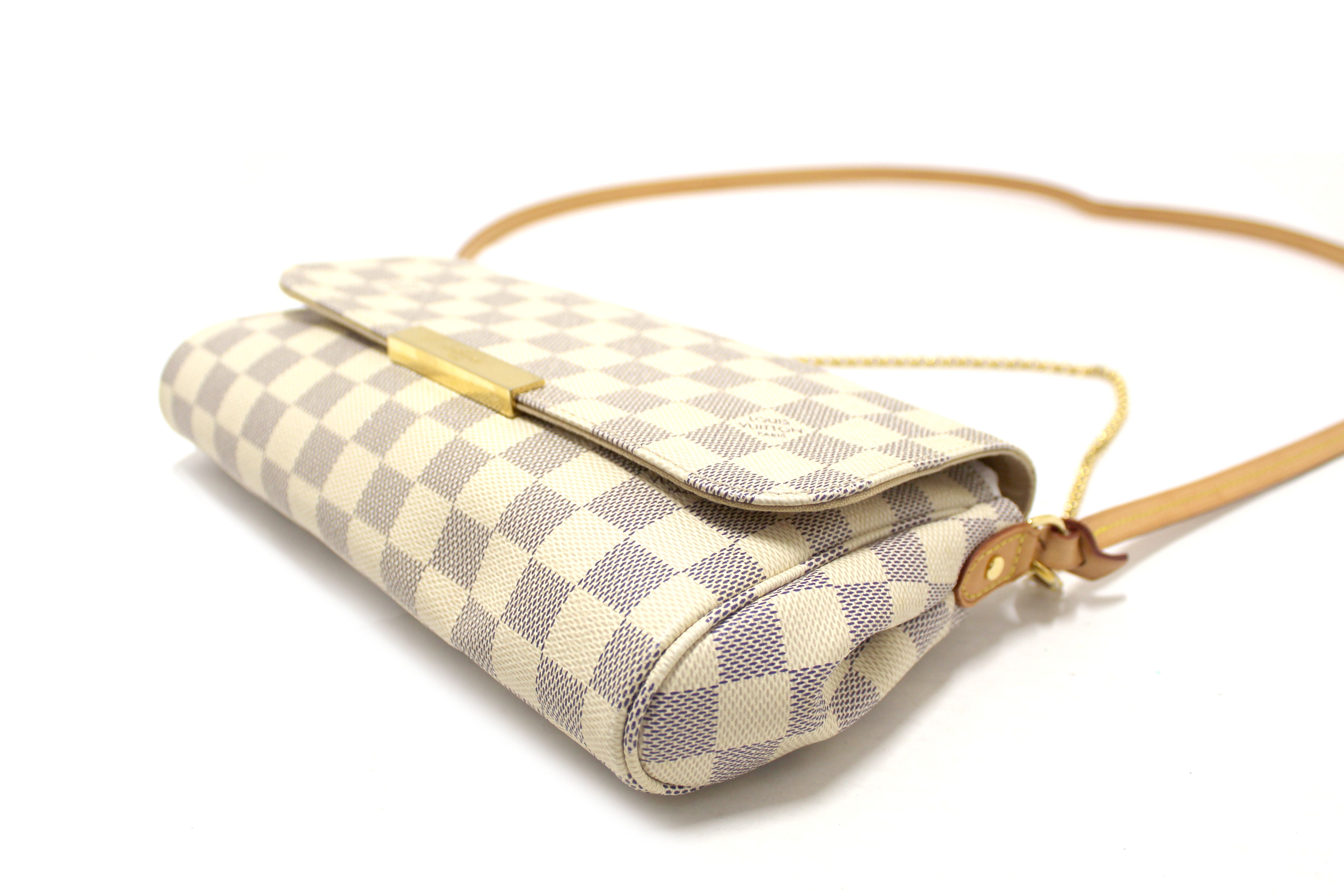 Authentic Louis Vuitton Damier Azur Canvas Favorite MM Messenger Chain Bag