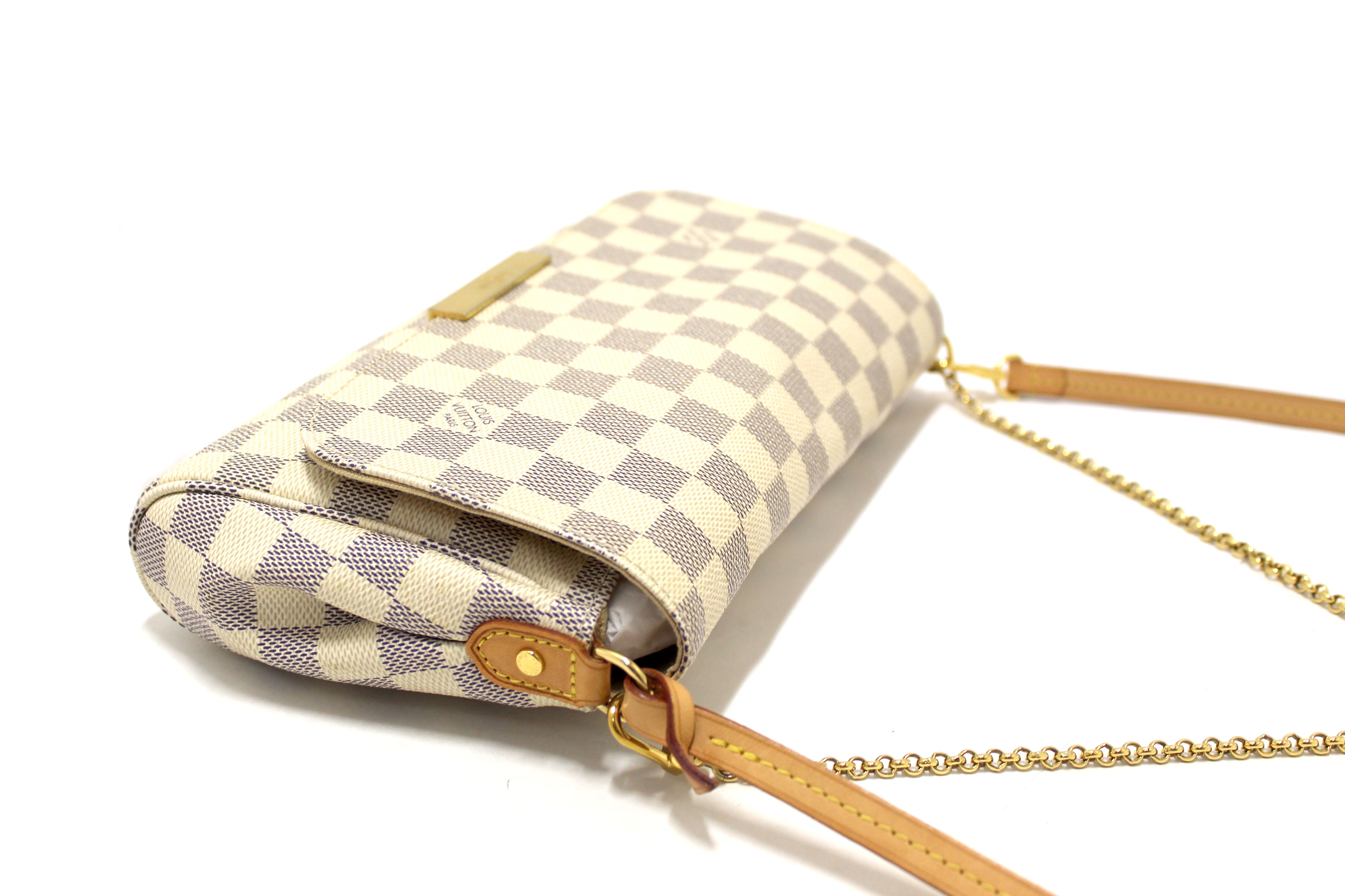 Authentic Louis Vuitton Damier Azur Canvas Favorite MM Messenger Chain Bag