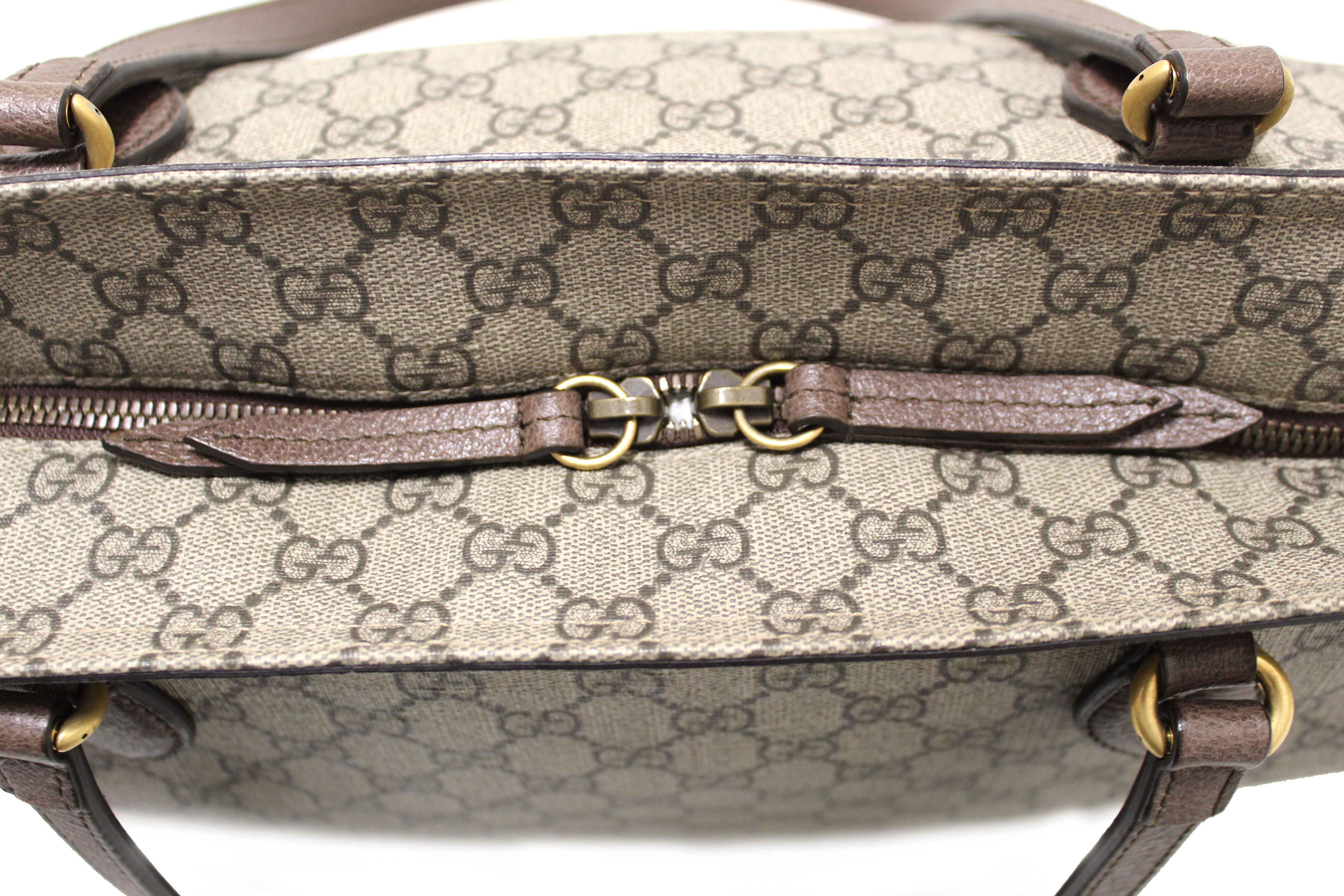Gucci Beige/Brown GG Supreme Canvas and Patent Leather Boston Bag