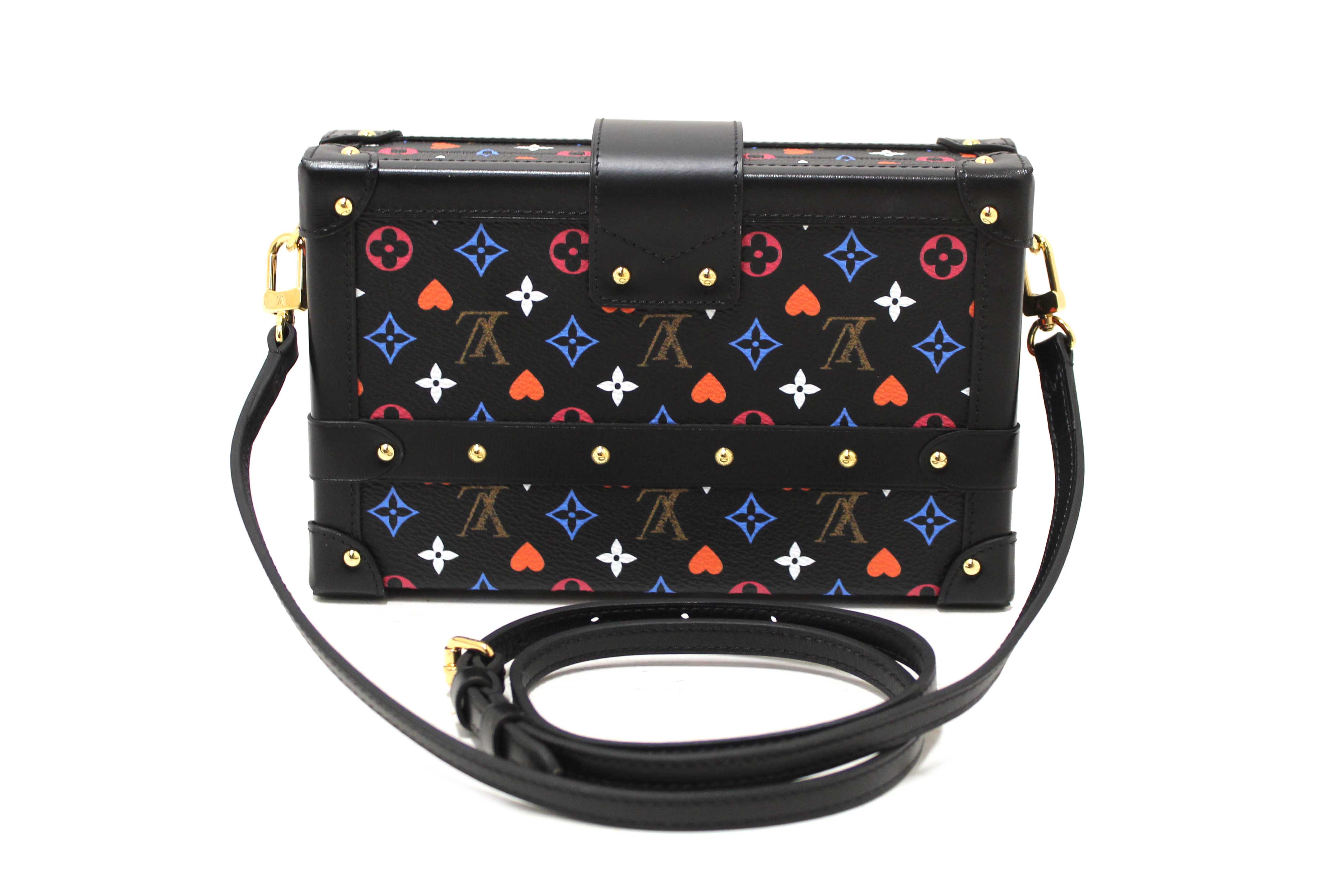 Authentic Louis Vuitton Black Monogram Multicolor Game On Petite Malle Clutch Bag