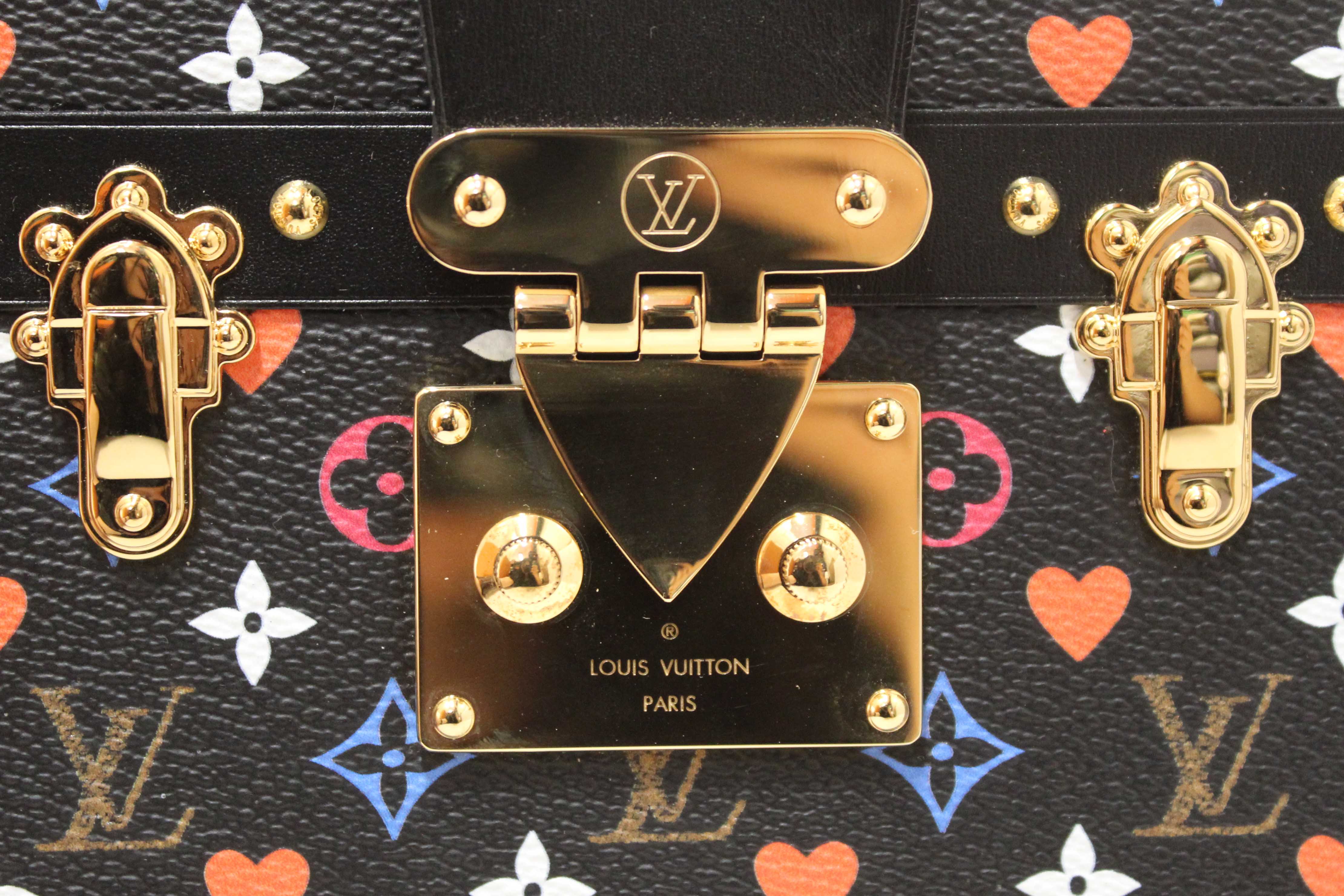 Authentic Louis Vuitton Black Monogram Multicolor Game On Petite Malle Clutch Bag