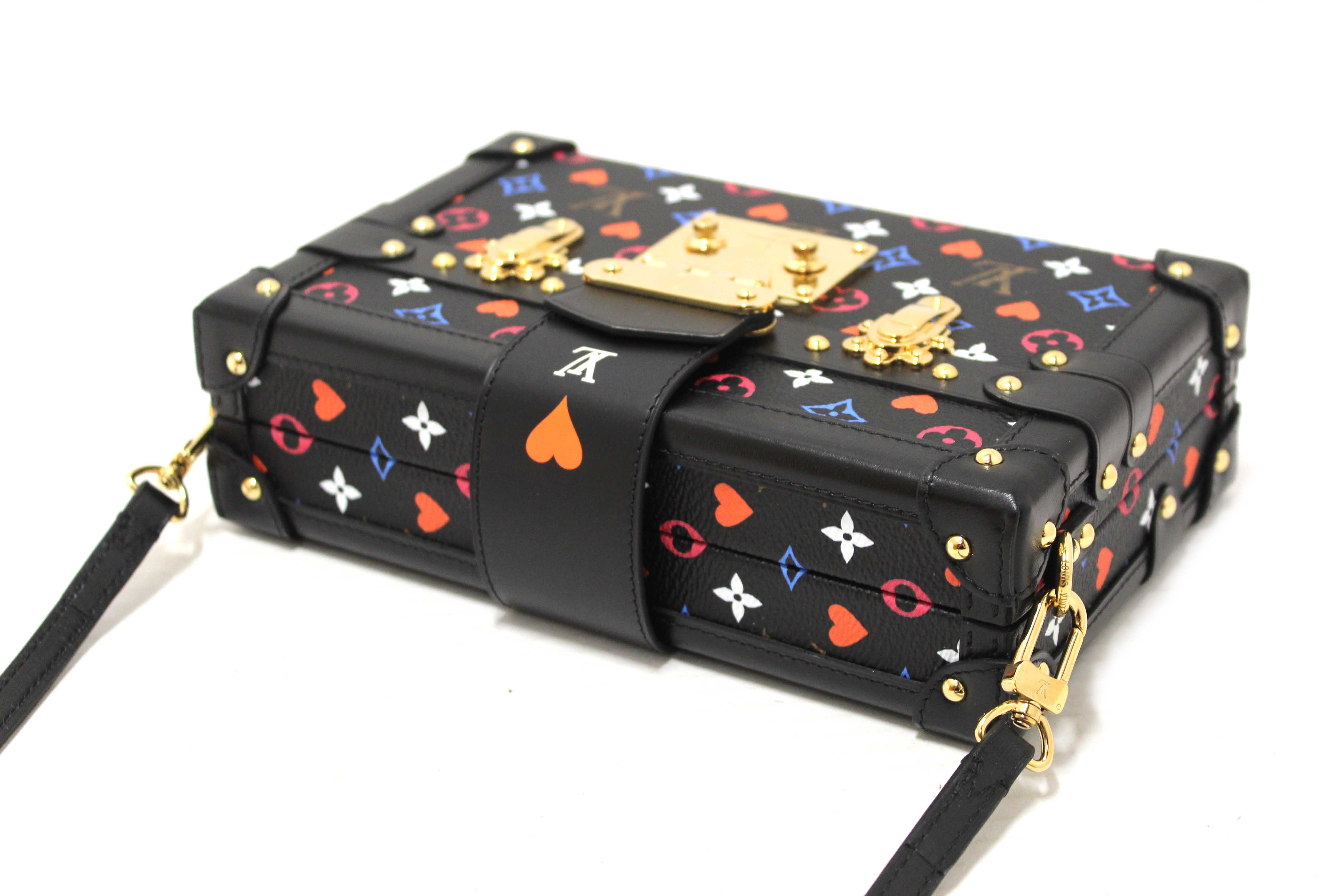 Authentic Louis Vuitton Black Monogram Multicolor Game On Petite Malle Clutch Bag