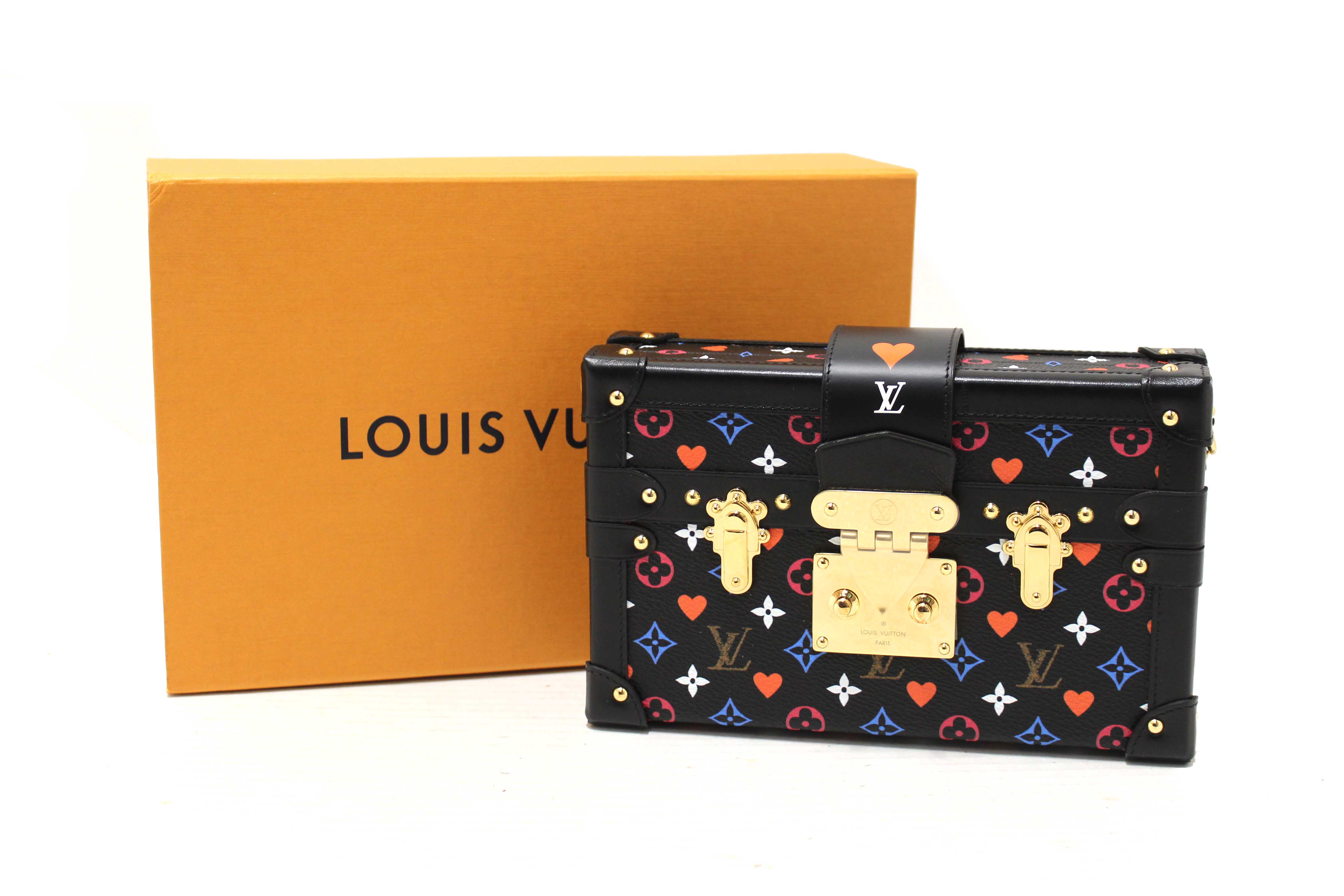 Authentic Louis Vuitton Black Monogram Multicolor Game On Petite Malle Clutch Bag