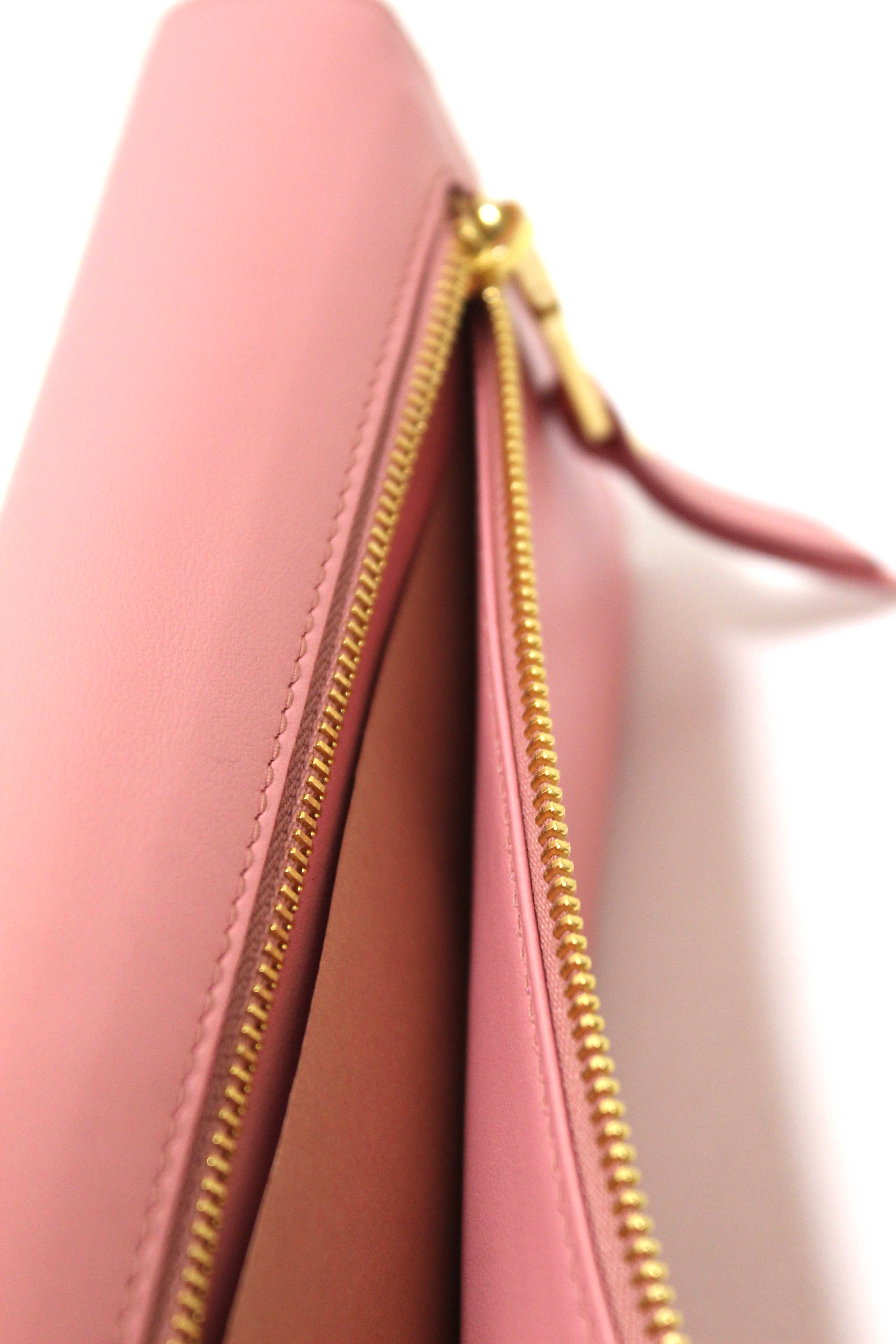 Authentic Miu Miu Pink Soft Calfskin Leather Fiocco Bow Long Wallet