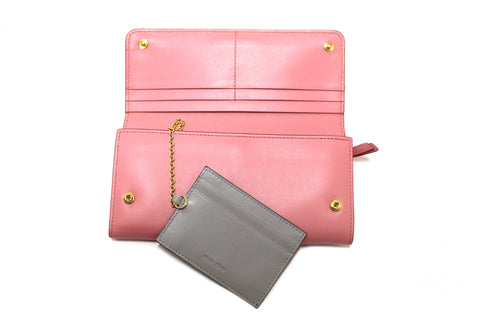 Authentic Miu Miu Pink Soft Calfskin Leather Fiocco Bow Long Wallet