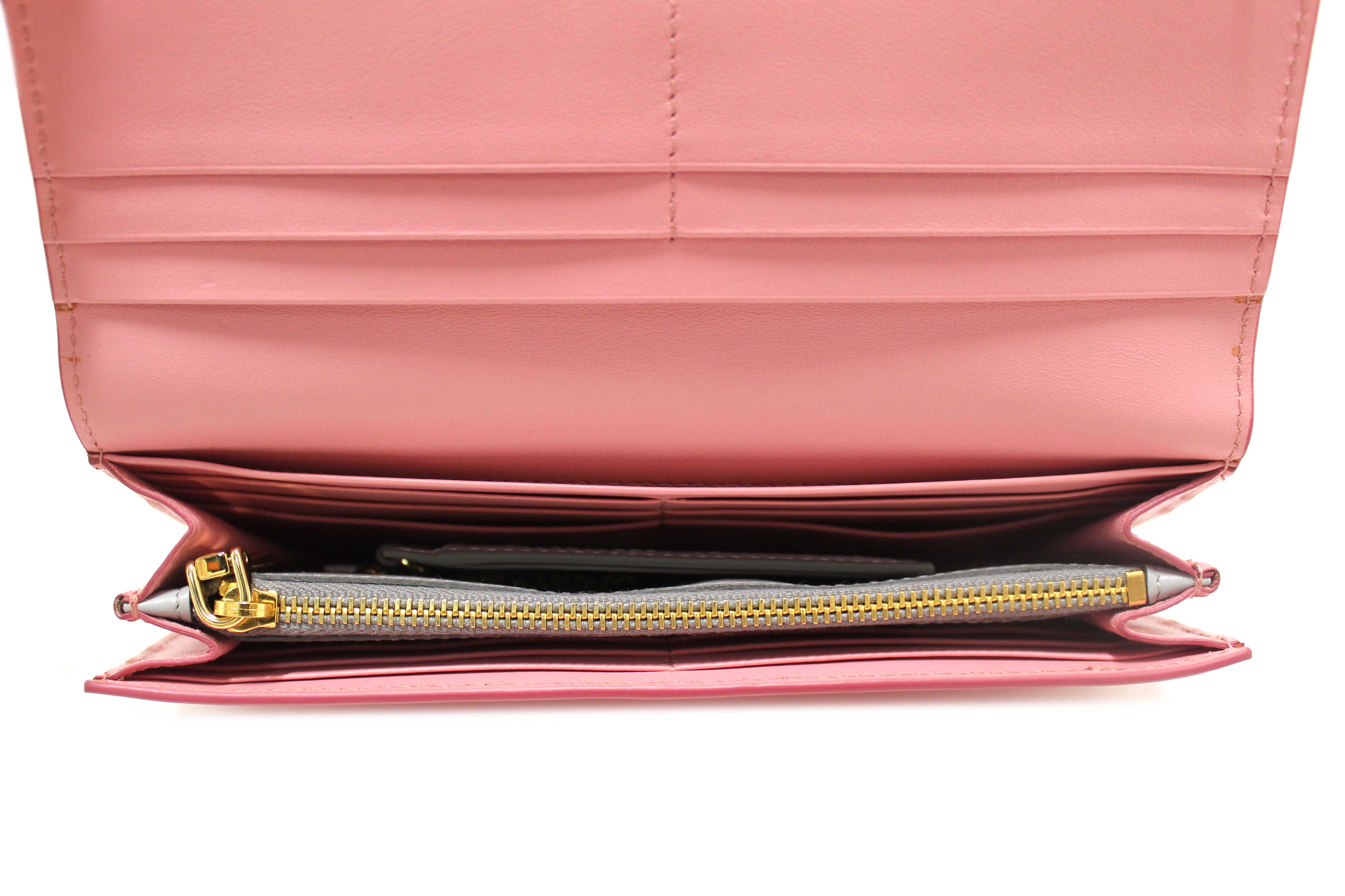 Authentic Miu Miu Pink Soft Calfskin Leather Fiocco Bow Long Wallet