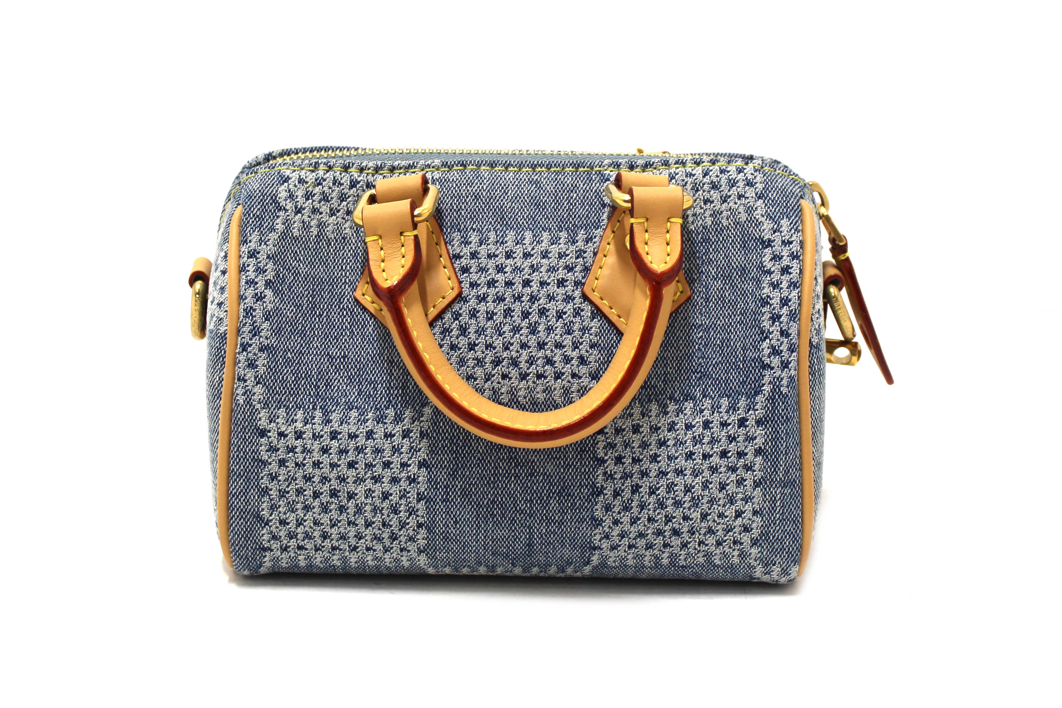 Authentic Louis Vuitton Damier Denim 3D Cotton Canvas Speedy 18 Bandoulière Bag
