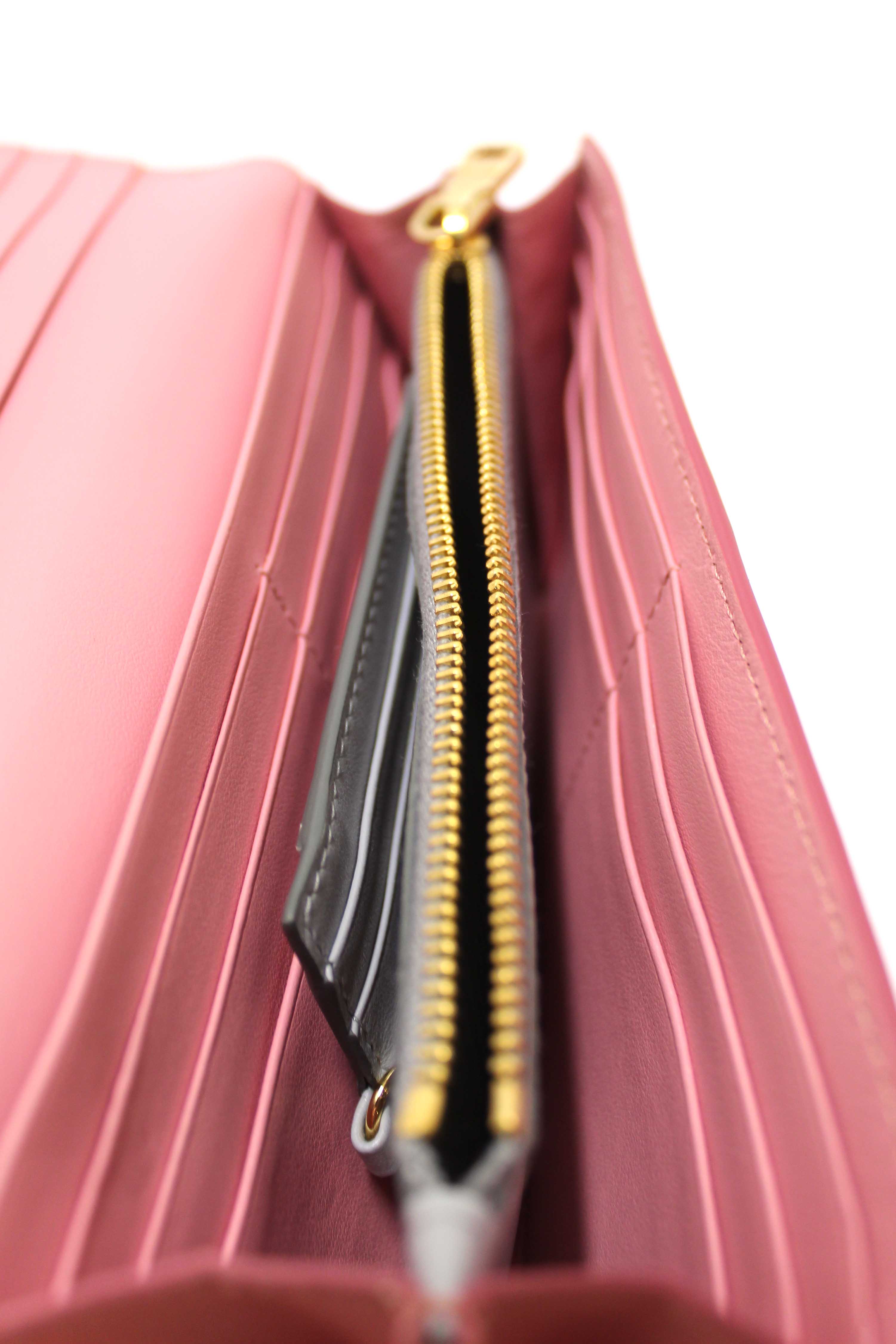 Authentic Miu Miu Pink Soft Calfskin Leather Fiocco Bow Long Wallet