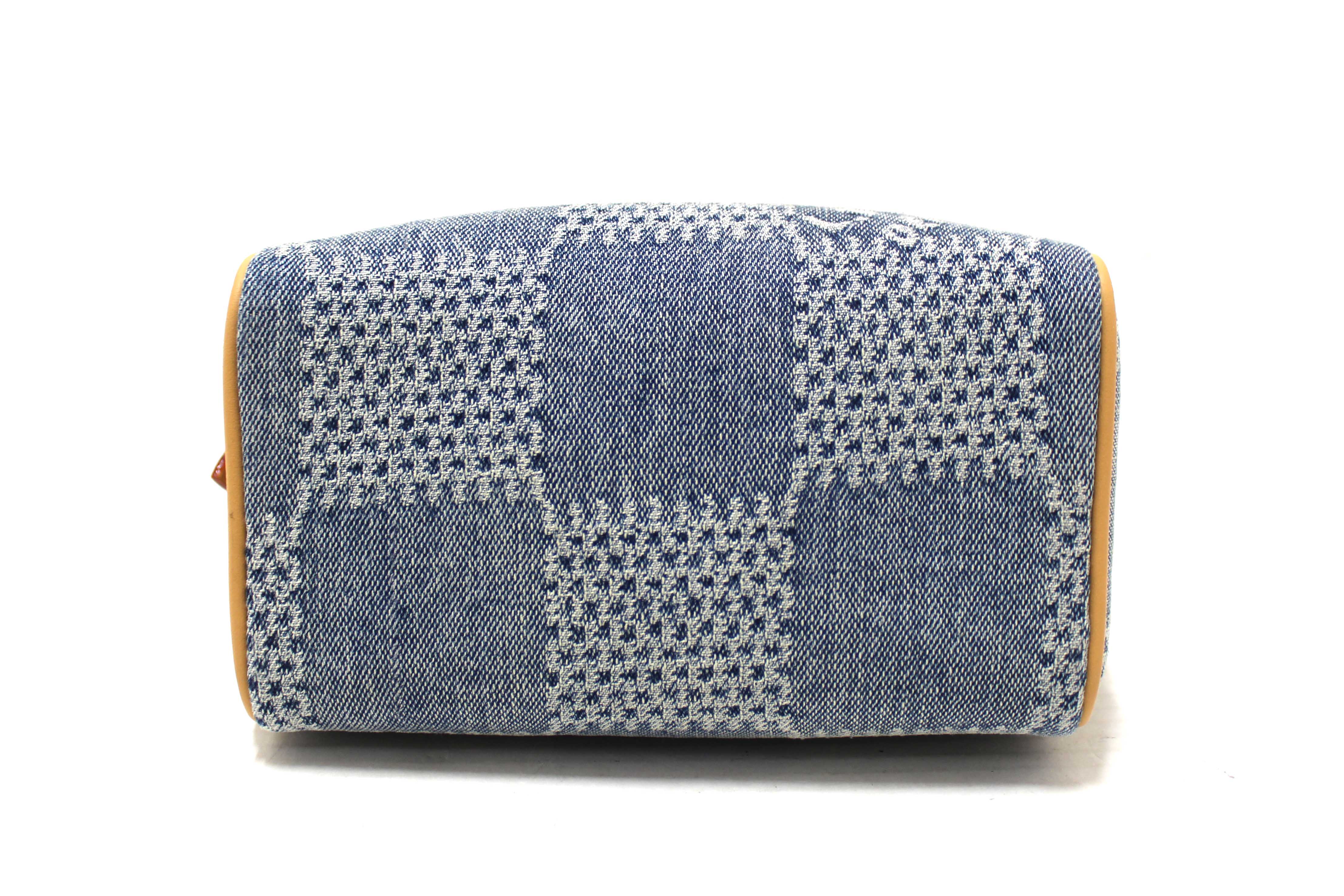 Authentic Louis Vuitton Damier Denim 3D Cotton Canvas Speedy 18 Bandoulière Bag