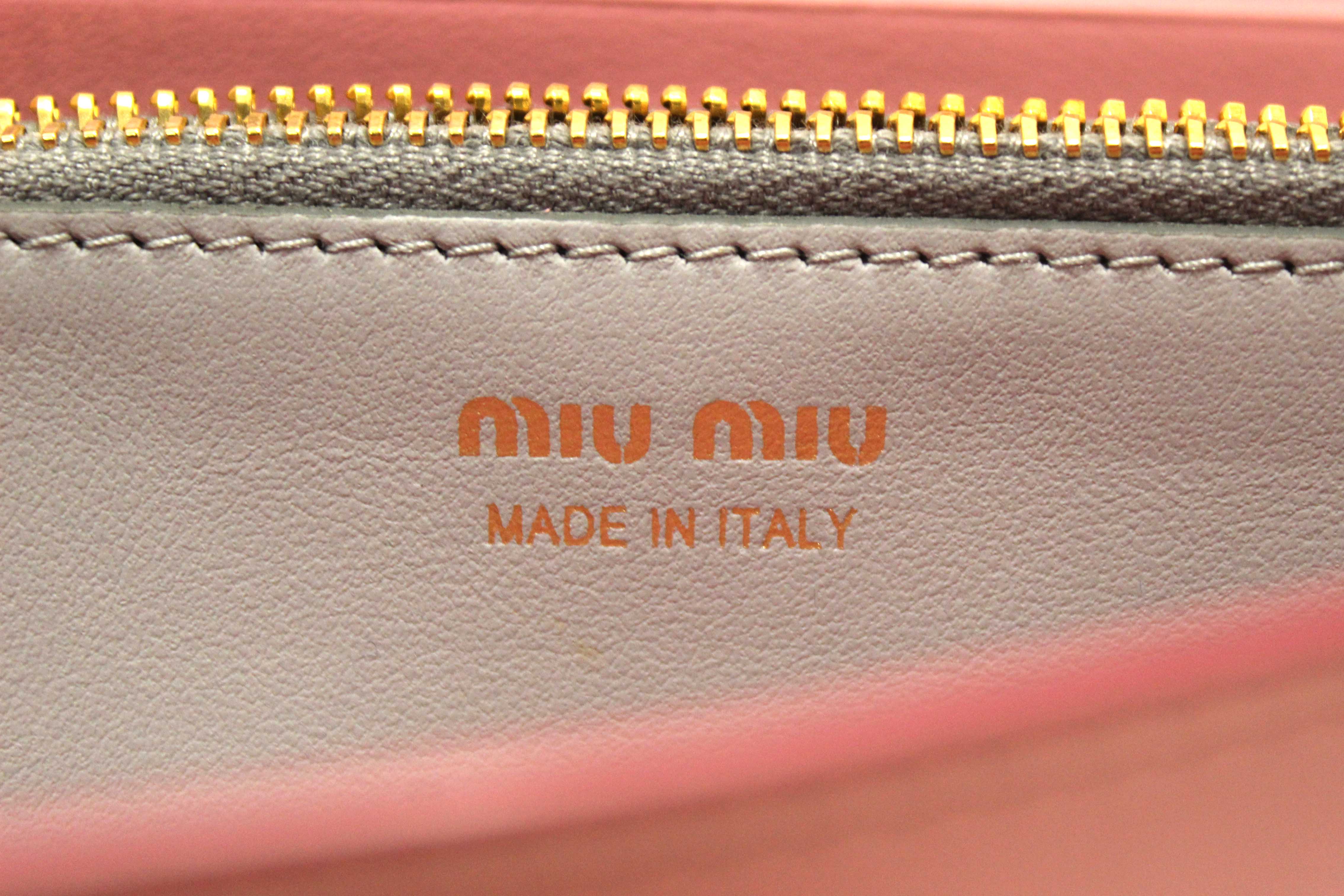 Authentic Miu Miu Pink Soft Calfskin Leather Fiocco Bow Long Wallet