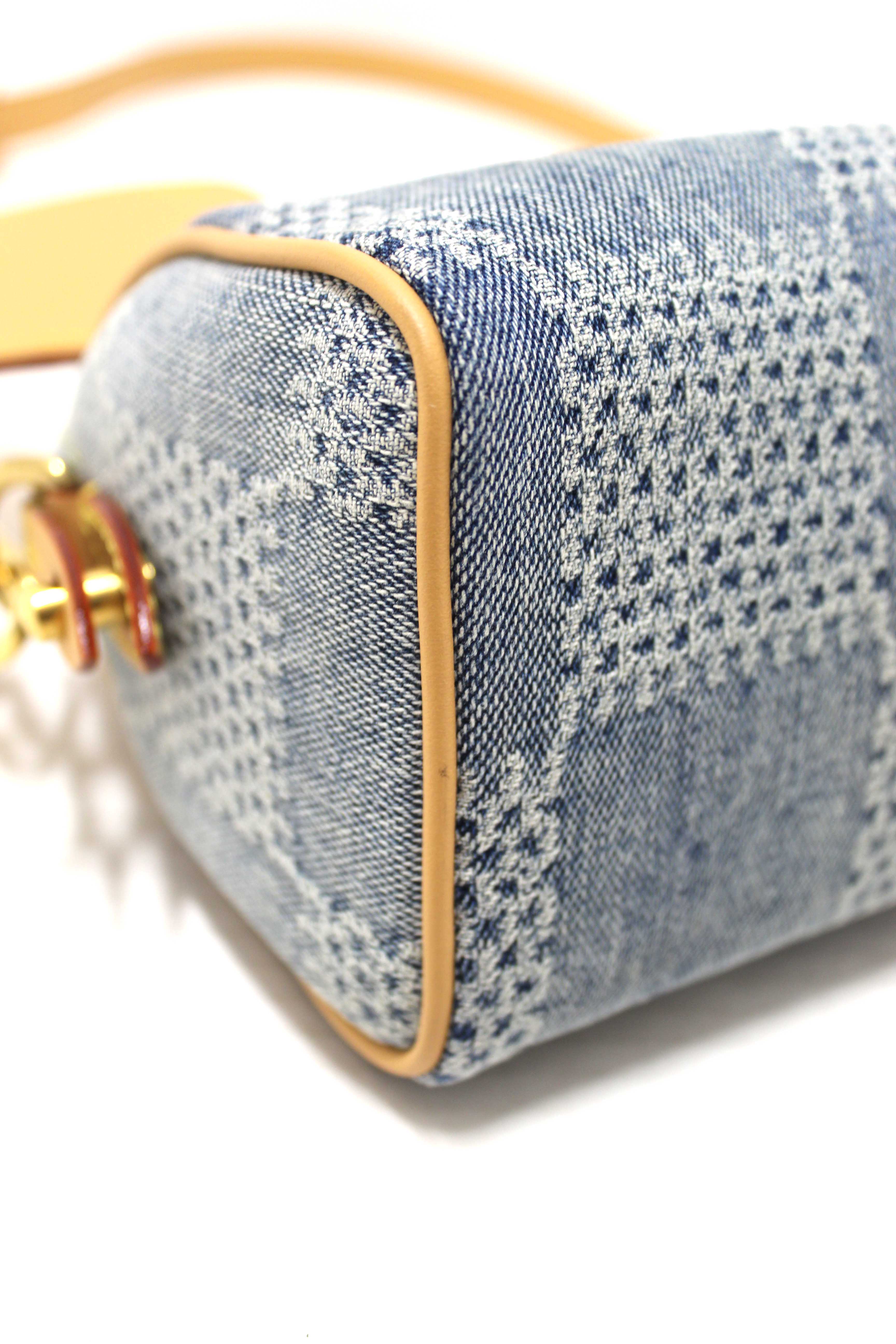 Authentic Louis Vuitton Damier Denim 3D Cotton Canvas Speedy 18 Bandoulière Bag