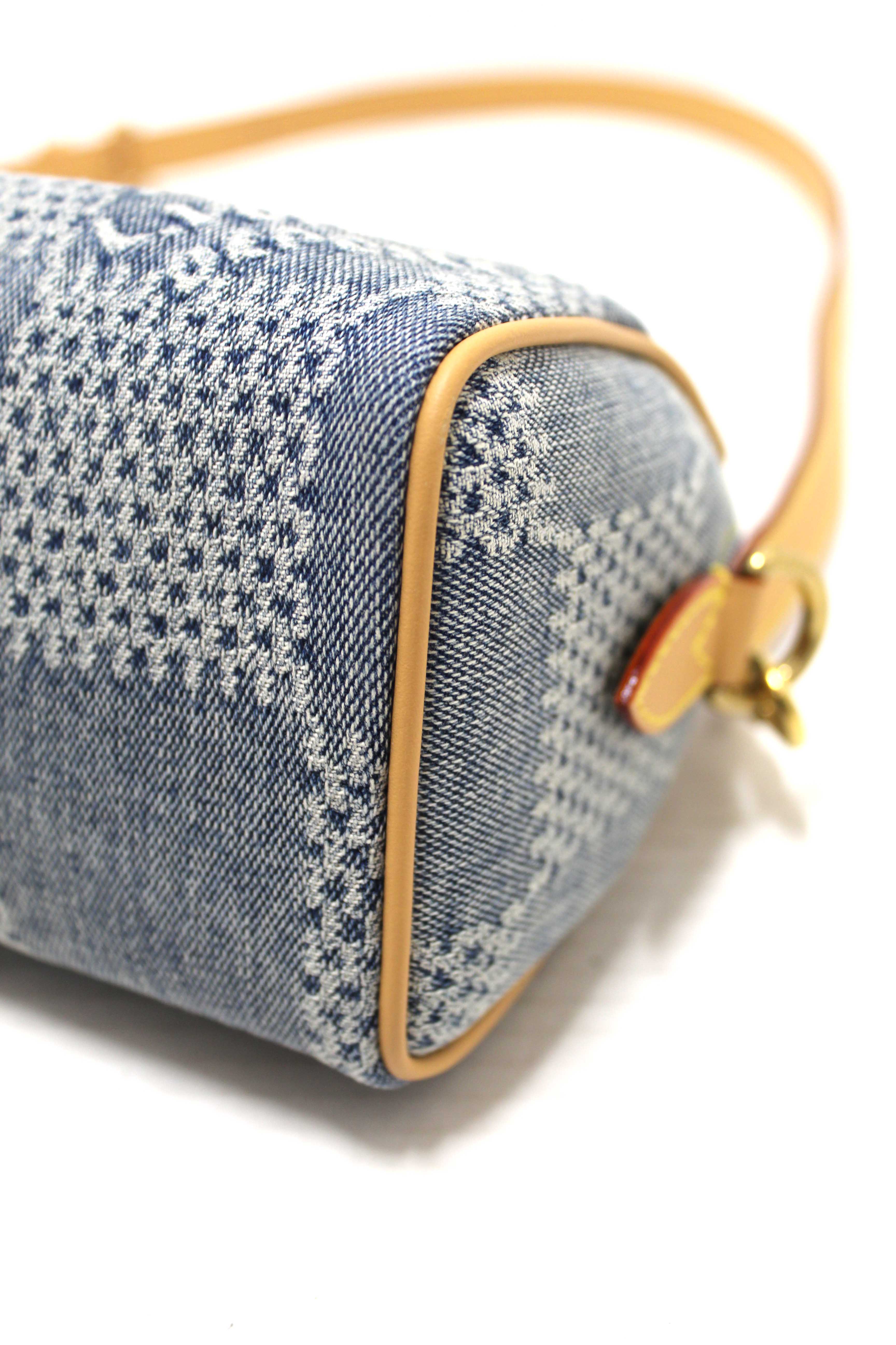 Authentic Louis Vuitton Damier Denim 3D Cotton Canvas Speedy 18 Bandoulière Bag