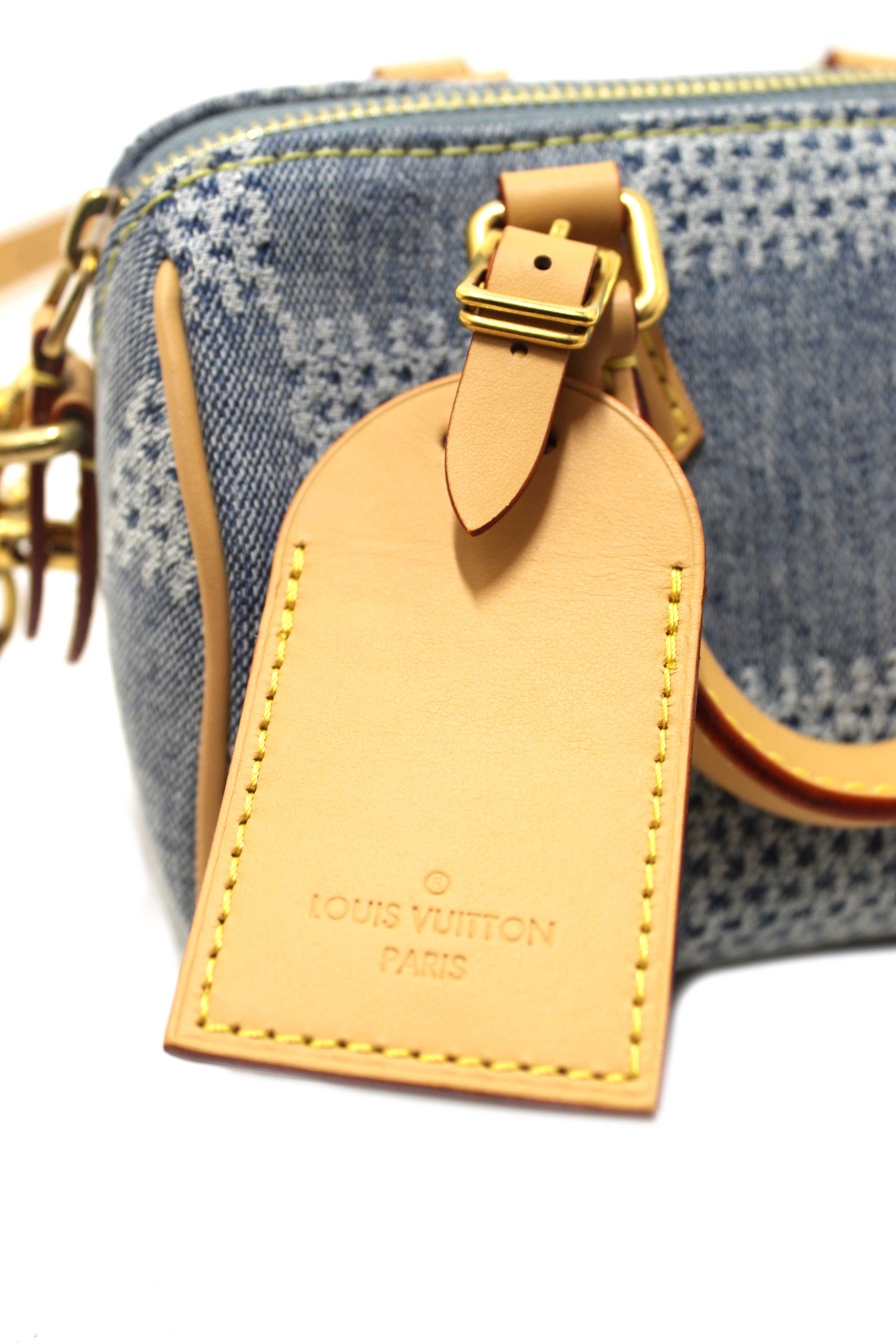Authentic Louis Vuitton Damier Denim 3D Cotton Canvas Speedy 18 Bandoulière Bag