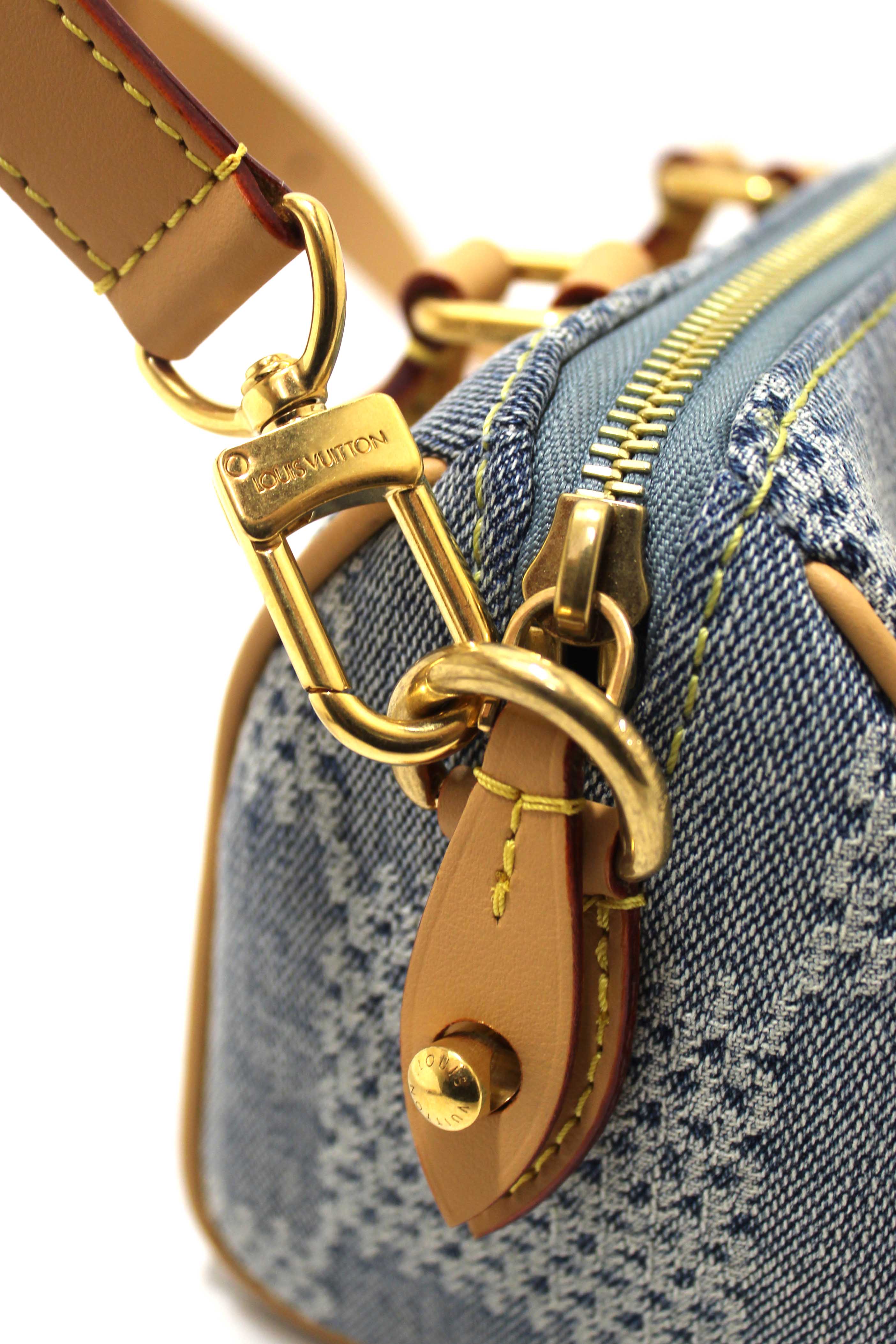 Authentic Louis Vuitton Damier Denim 3D Cotton Canvas Speedy 18 Bandoulière Bag