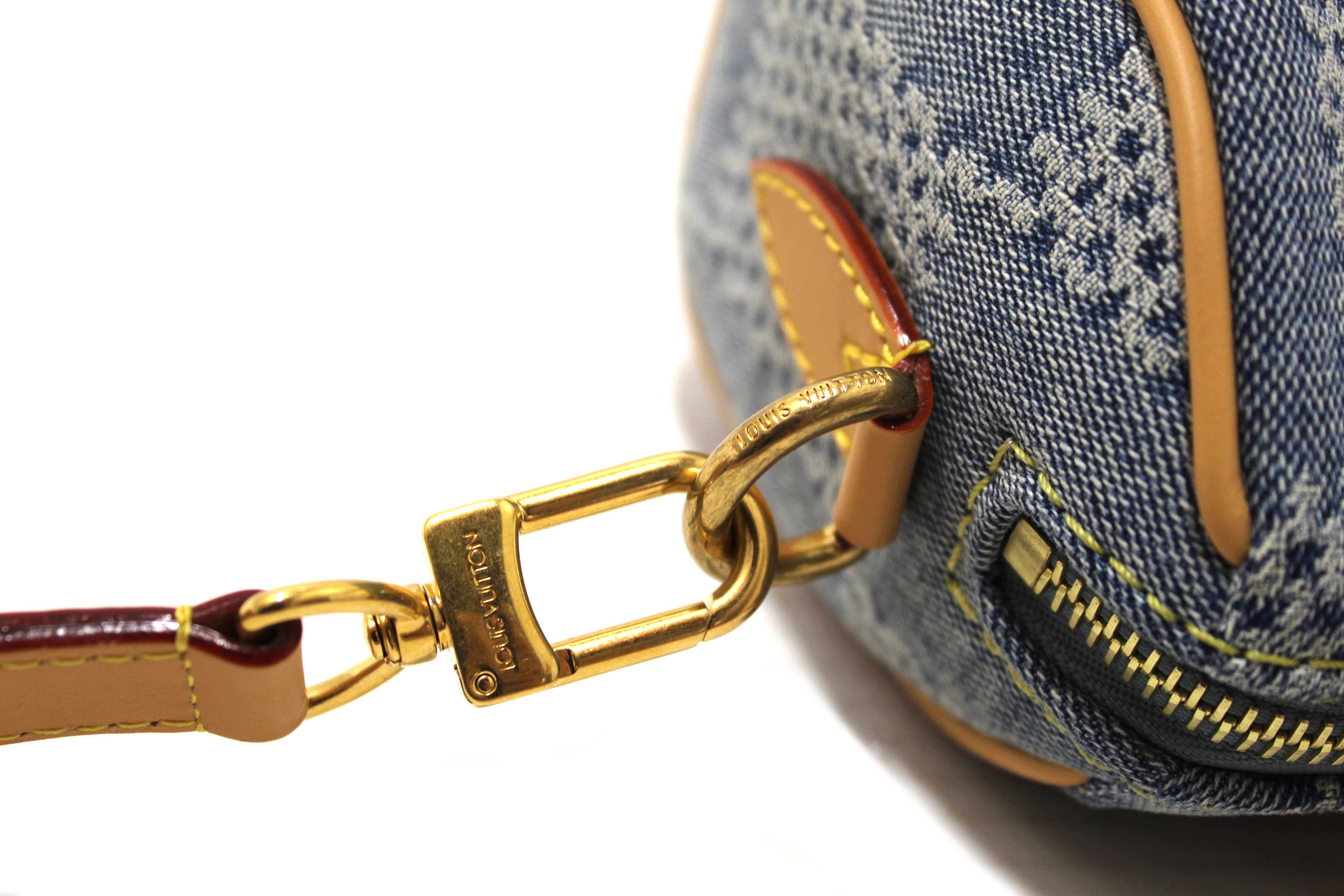 Authentic Louis Vuitton Damier Denim 3D Cotton Canvas Speedy 18 Bandoulière Bag