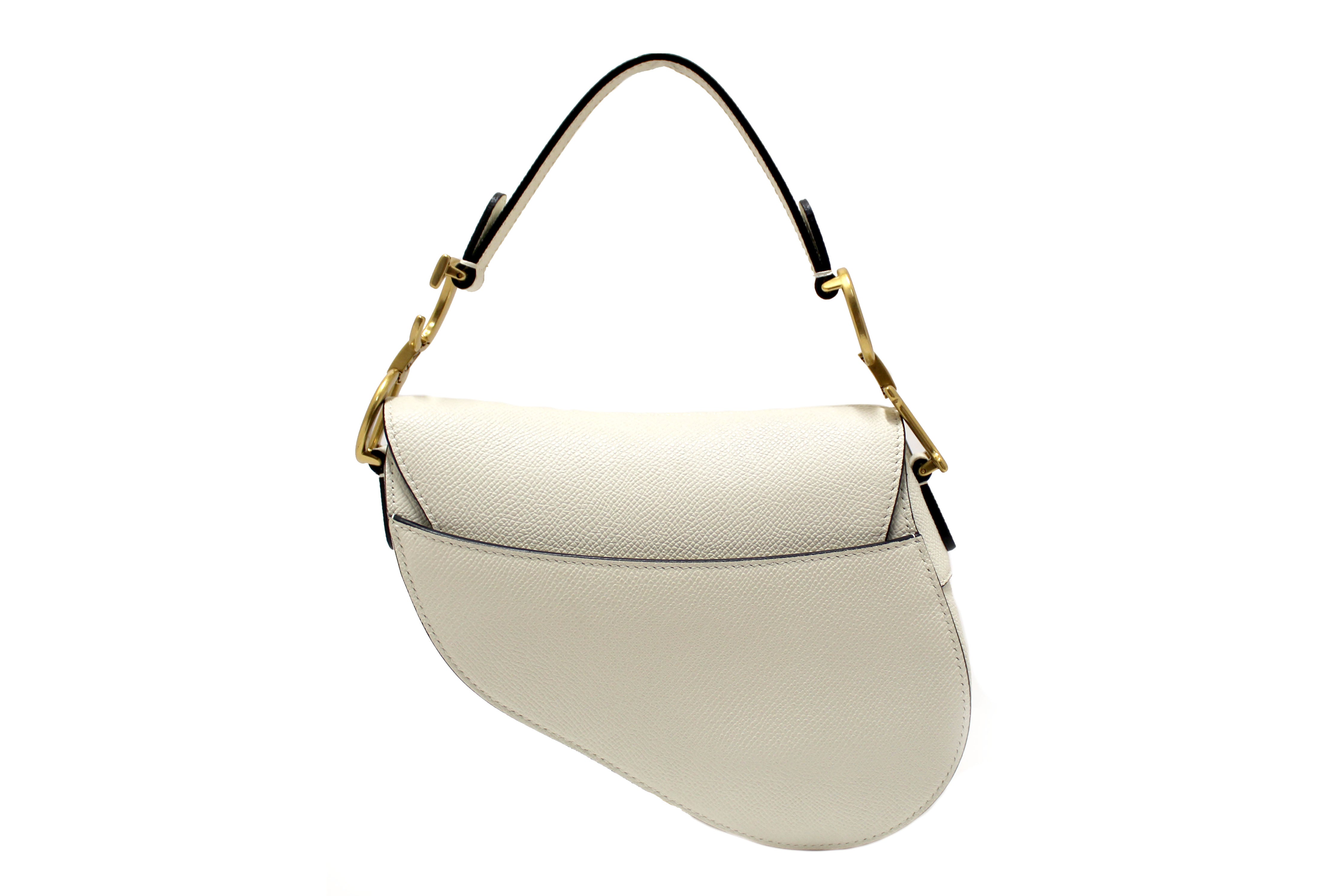 Christian Dior White Leather Mini Saddle Shoulder Handbag