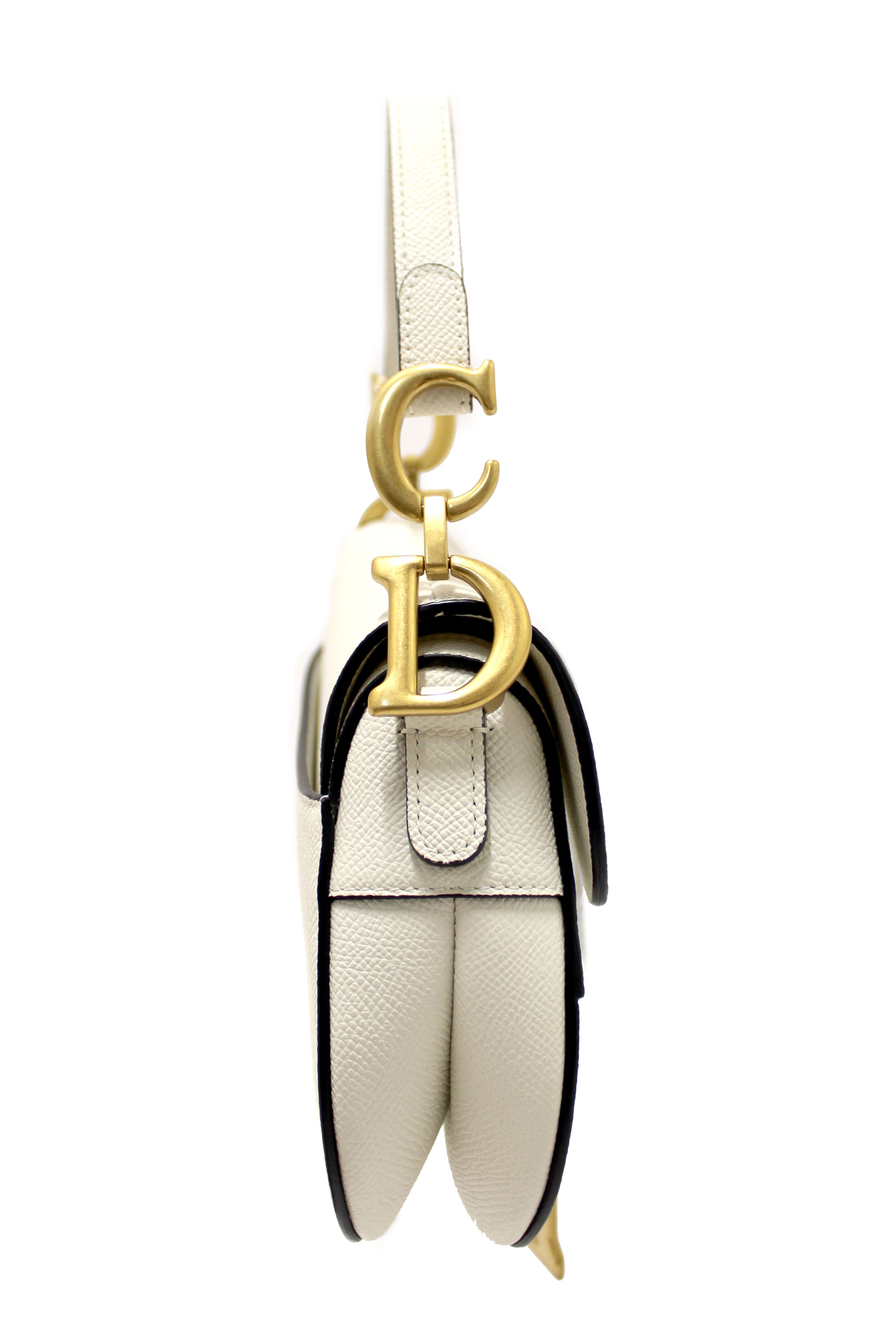 Christian Dior White Leather Mini Saddle Shoulder Handbag