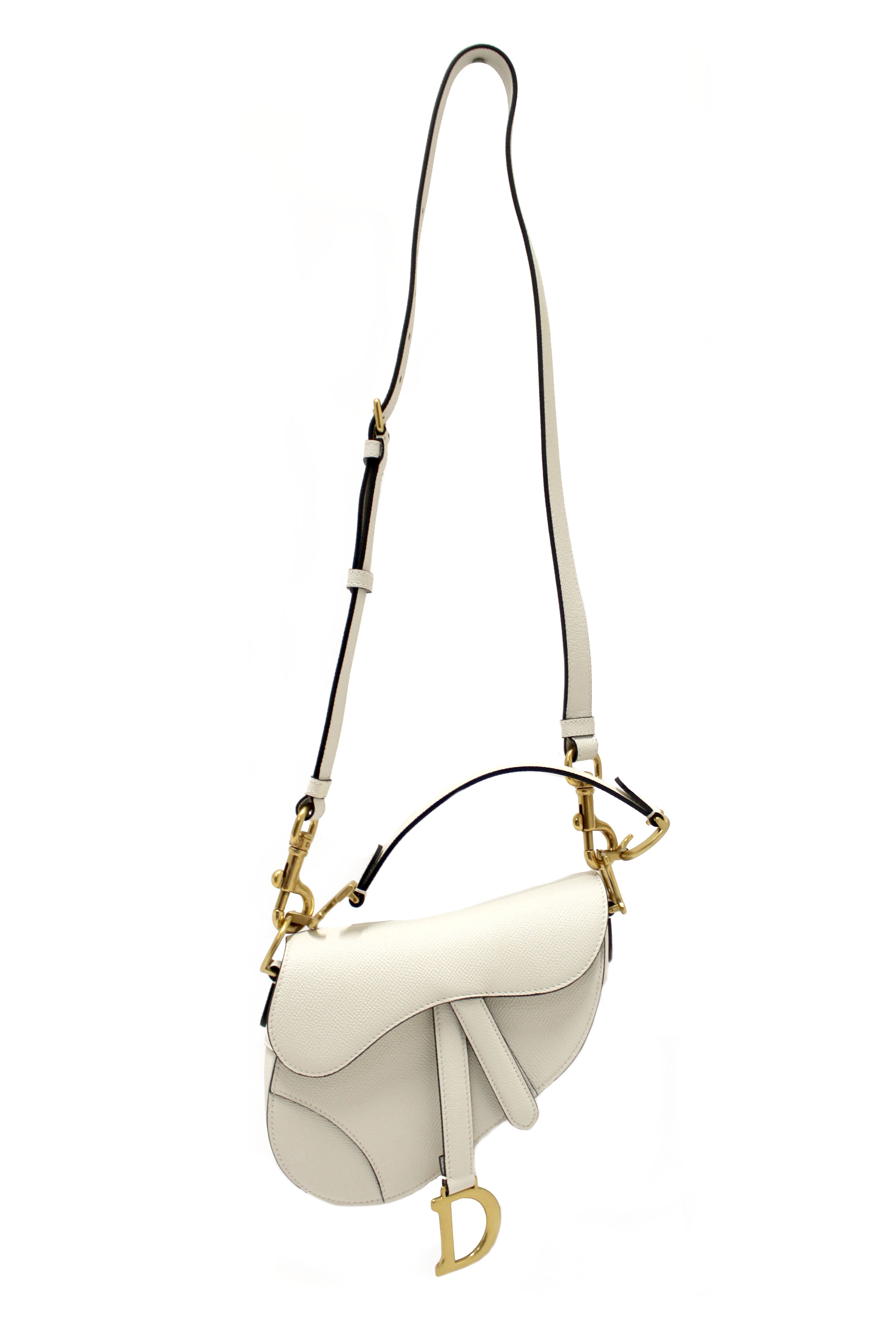 Christian Dior White Leather Mini Saddle Shoulder Handbag