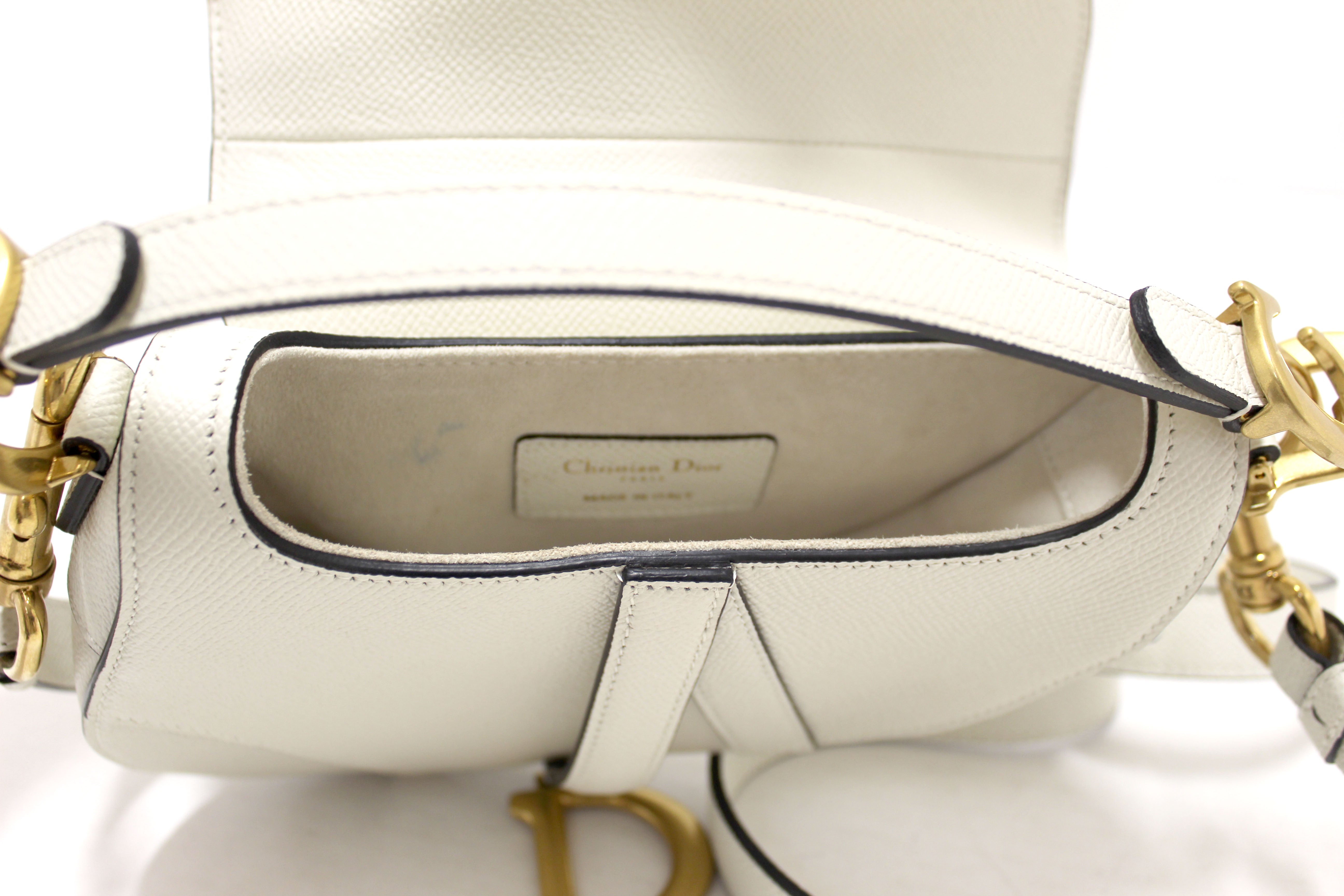 Christian Dior White Leather Mini Saddle Shoulder Handbag