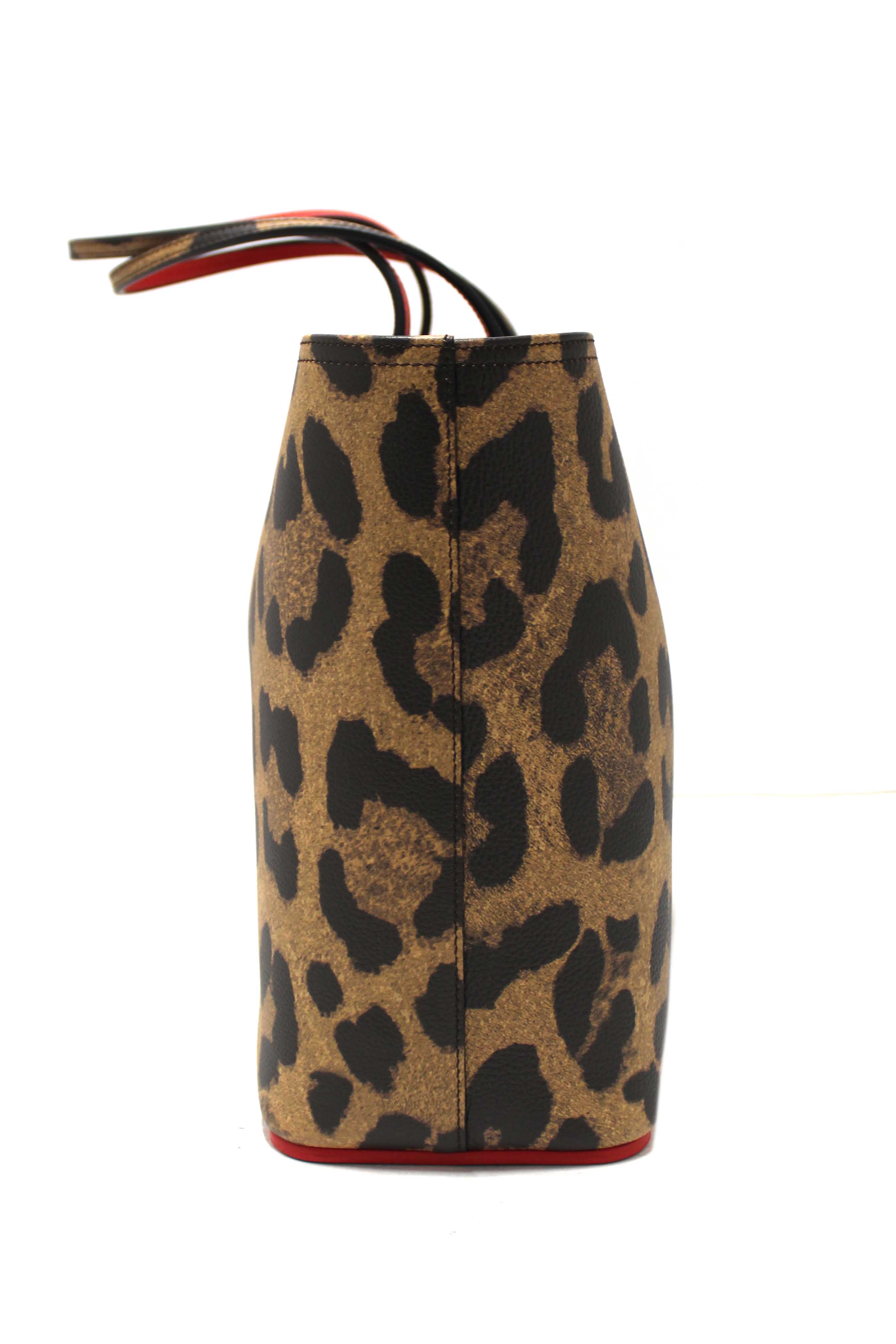 Authentic Christian Louboutin Leopard Printed Leather Cabata Spiked Large Tote Bag